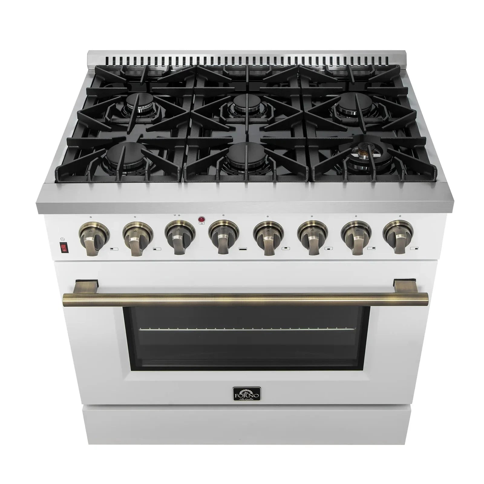 Forno Galiano 36-Inch Freestanding Dual Fuel Range - Gas Stove & Electric Oven in White with Antique Brass Trim (Model FFSGS6156 36WHT) | Professional Kitchen Appliance for Home Chefs & Cooking Enthusiasts