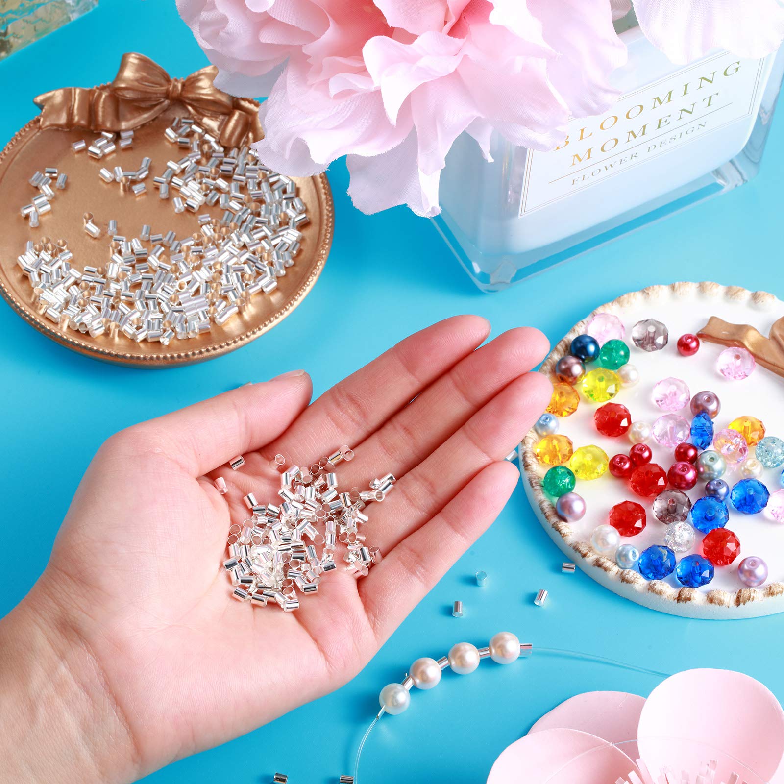 Silver Tube Crimp Beads 3mm - 400pcs Jewelry Making Supplies for Bracelets, Necklaces & DIY Crafts - End Stopper & Spacer Beads for Professional Jewelry Design
