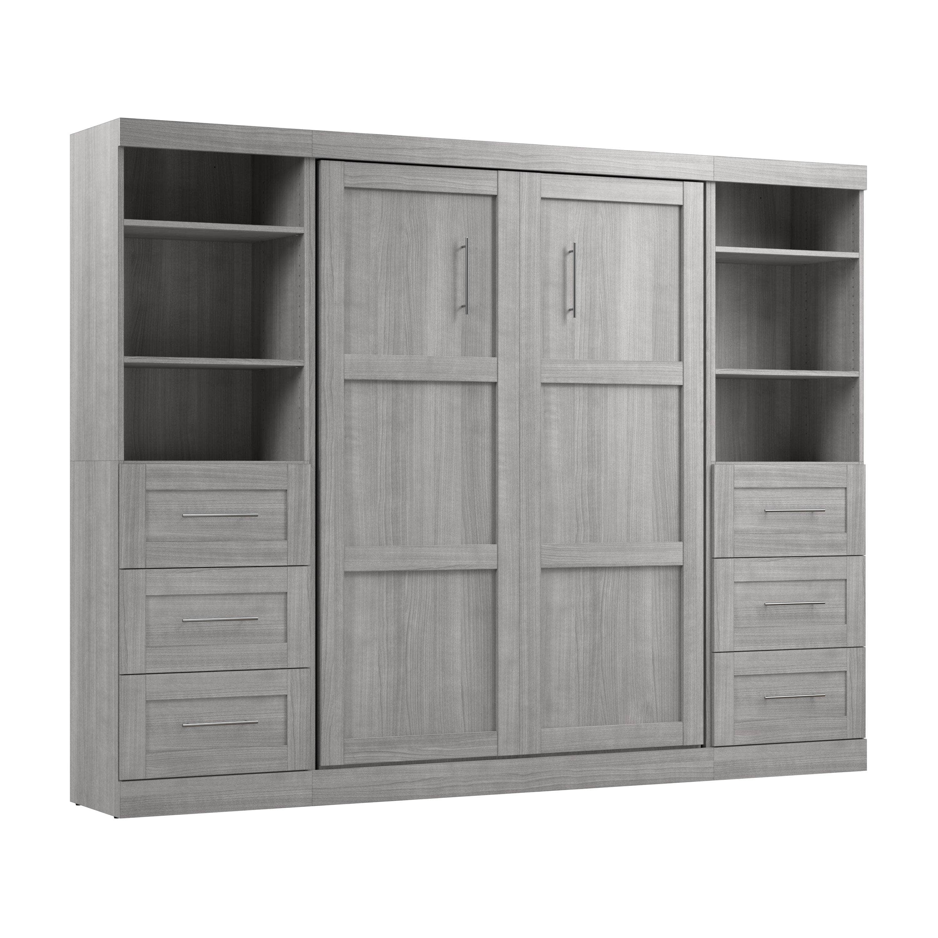 Pur Full Murphy Wall Bed with 2 Storage Units & Drawers (109W) - 7 Color Options for Space-Saving Home Office, Guest Room & Small Apartments