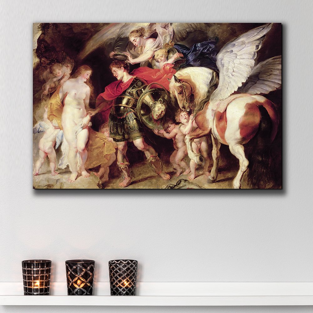 Wall26 - Peter Paul Rubens Perseus and Andromeda Baroque Oil Painting Reproduction - Angels, Pegasus, Catholic Art - 32x48 Inch Canvas Wall Art for Living Room, Bedroom & Office Decor