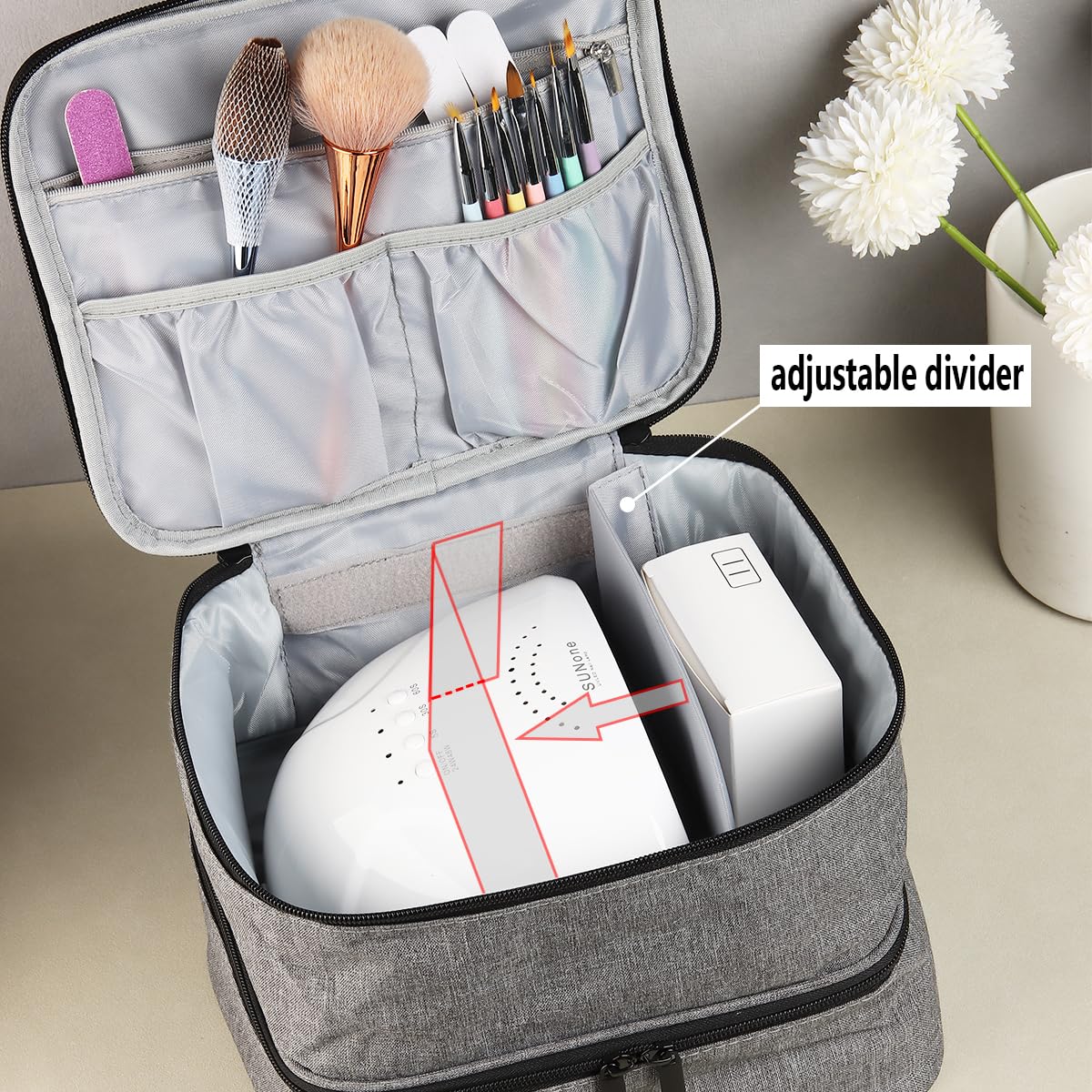 30 Bottle Nail Polish Organizer Case - Portable Nail Polish Storage Holder with Removable Sections & Nail Lamp Storage Bag - Perfect for Salon Professionals, Travel & Home Manicure Organization