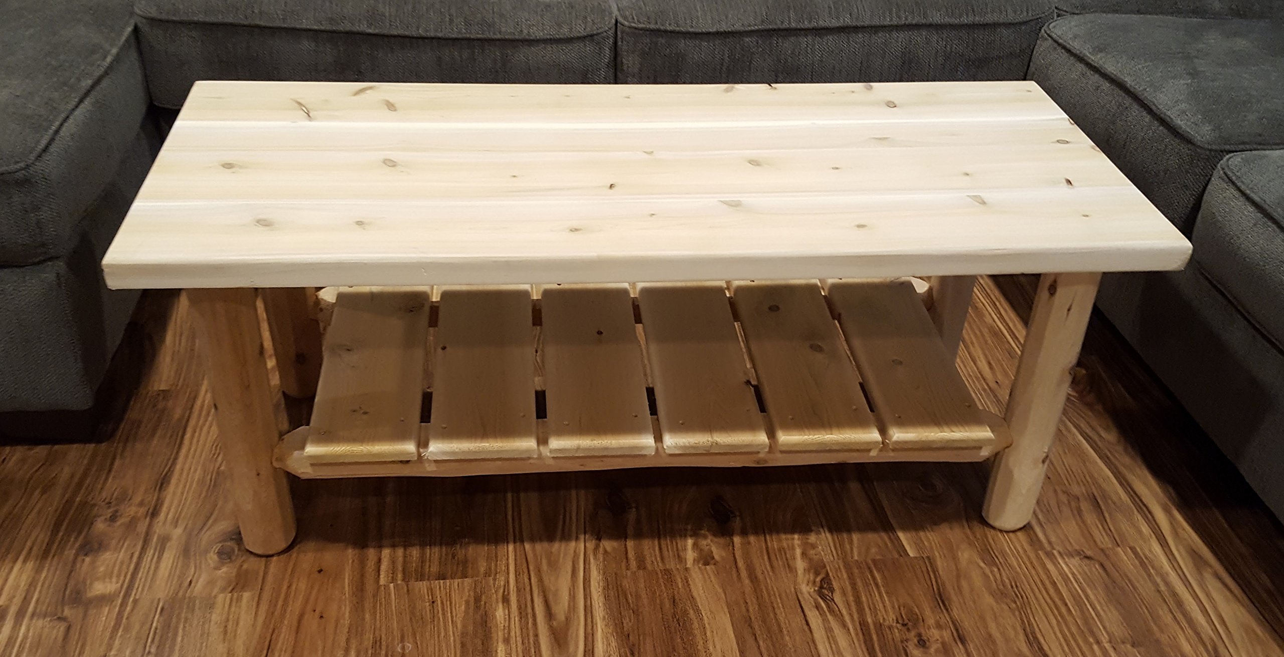 Handcrafted White Cedar Coffee Table - Unfinished Natural Beige, Mortise & Tenon Joints, Solid Wood, Amish Made in USA - Perfect for Rustic Living Rooms & Cabin Decor
