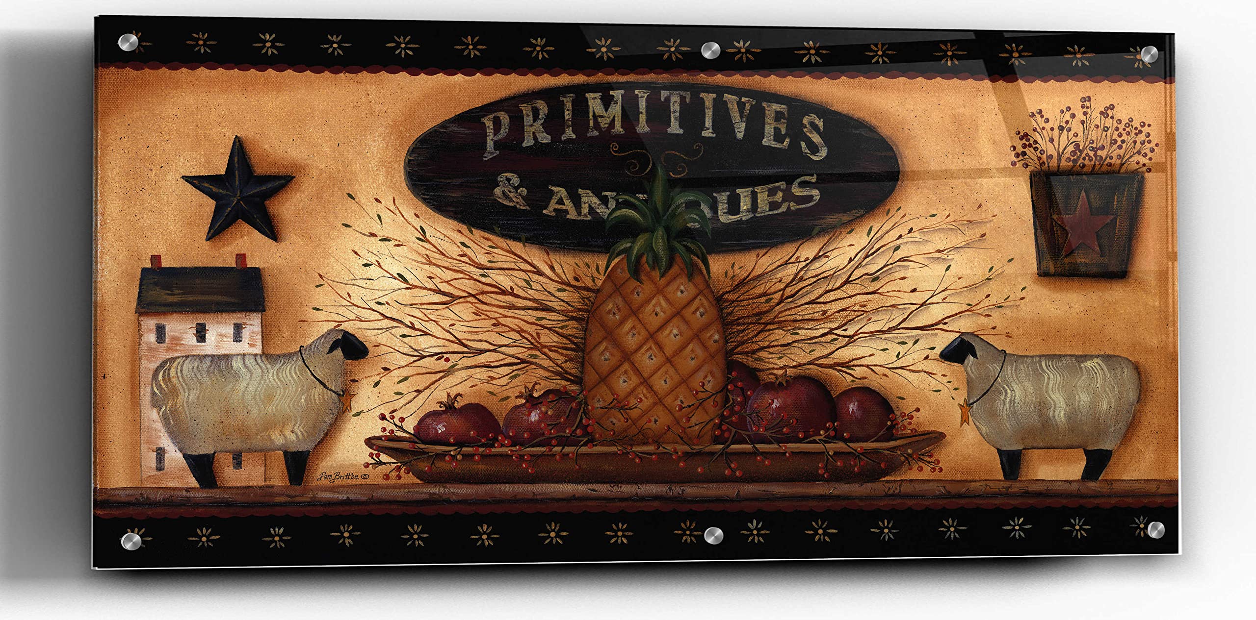 Pam Britton Primitive & Antique Shelf Acrylic Glass Wall Art - 48x24 Inches Vintage Home Decor for Living Room, Bedroom & Office
