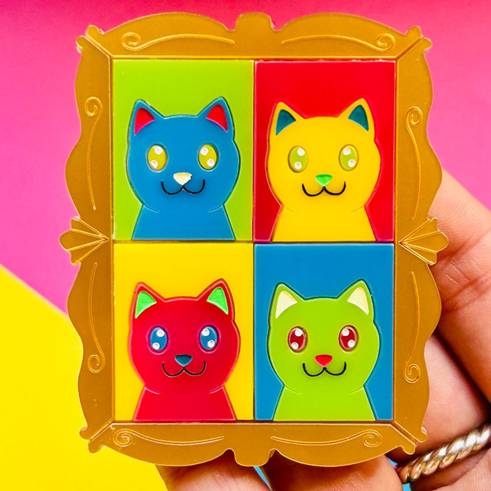 Stylish Cat Acrylic Brooch - Modern Pop Art Cat Pin by Makokot Design - Perfect Gift for Cat Lovers & Art Collectors - Great for Jackets, Bags & Accessories