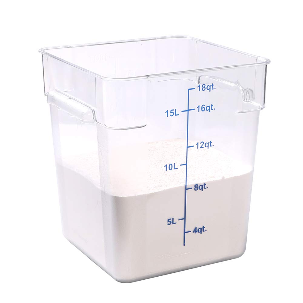Met Lux 18 Quart Brine Bucket with Volume Markers & Built-In Handle - Clear & Blue Plastic Marinating Container, Dough Rising Bucket for Baking, Freezer-Safe (Lid Sold Separately) - Perfect for Meal Prep, BBQ Marinades & Bread Making