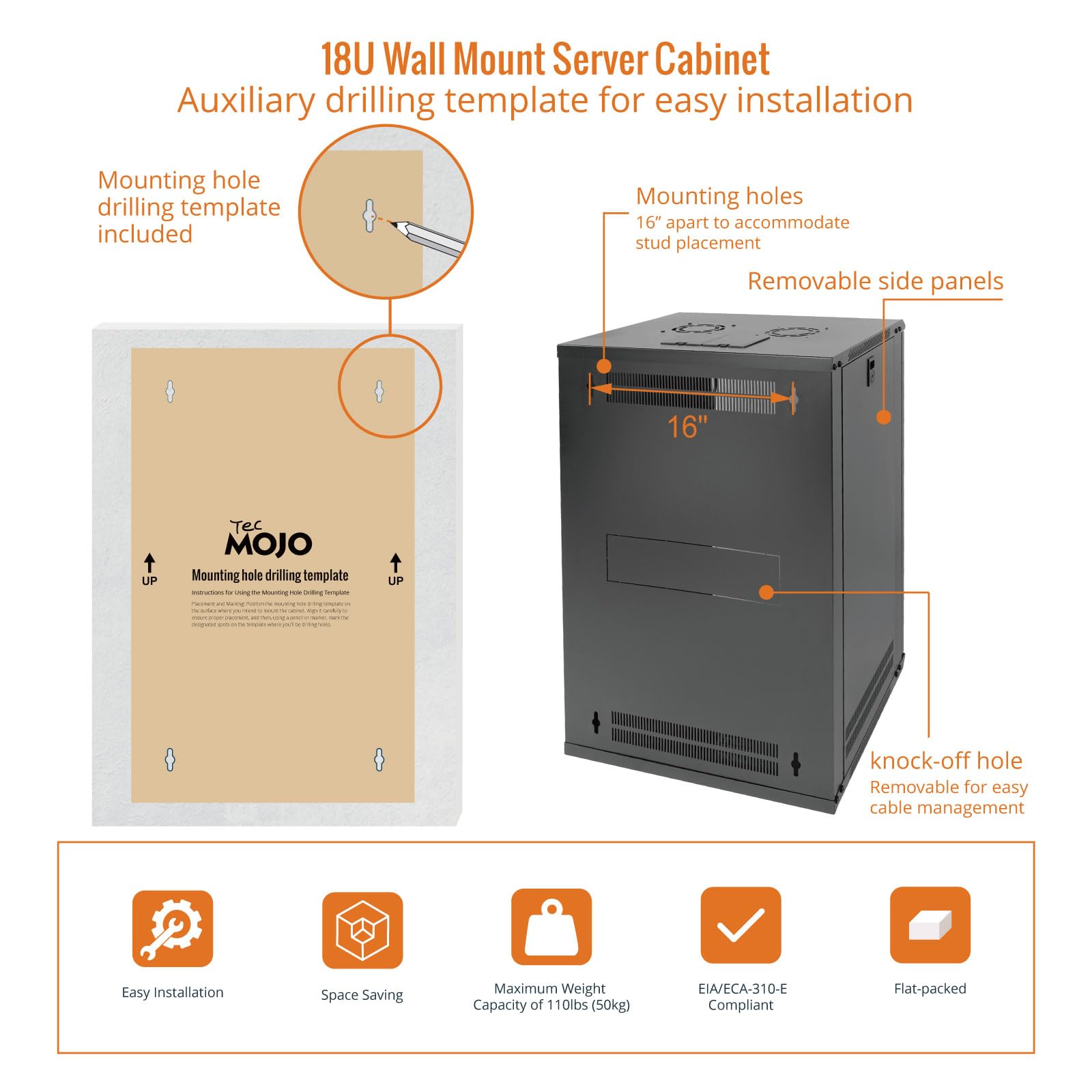 18U Wall Mount Network Server Rack Cabinet - 19 Inch IT Equipment Enclosure with Lockable Glass Door, Side Panels & Cooling Fan (17.7