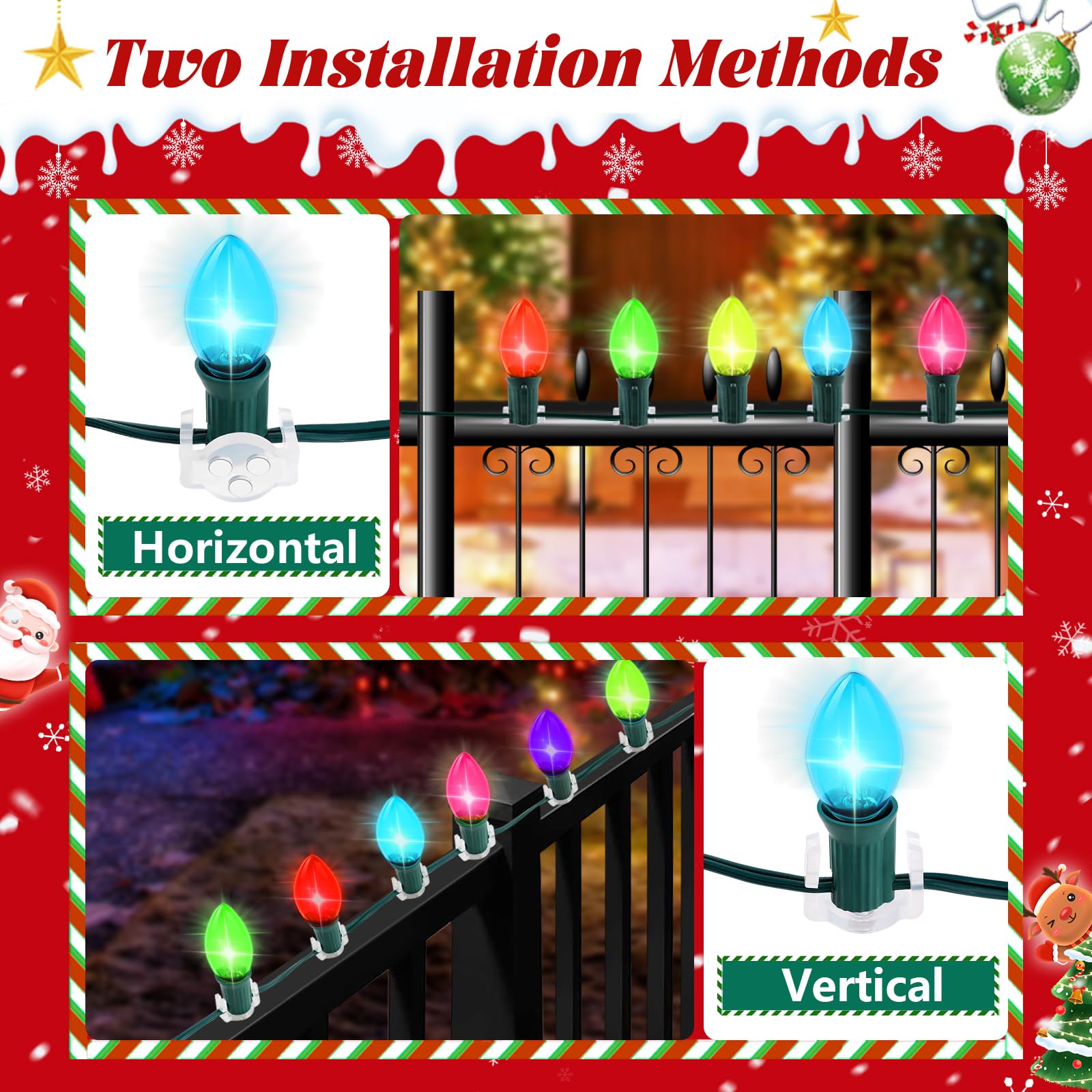 50 Pack UQM C9 Magnetic Christmas Light Clips - Heavy Duty Magnetic Hooks for Outdoor Holiday Lighting (C9, C7 Sockets, Metal Roofs & Gutters) - Perfect for Christmas Decorations, Patio Lights & Festive Home Exteriors