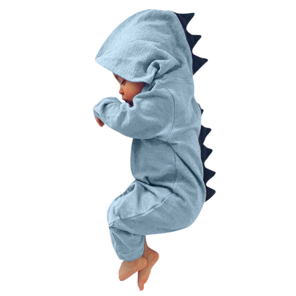 Dinosaur Hooded Romper Jumpsuit for Baby Boys & Girls - Soft Cotton Infant Outfits (Blue, Size 80) - Perfect for Playtime, Daycare & Photo Shoots