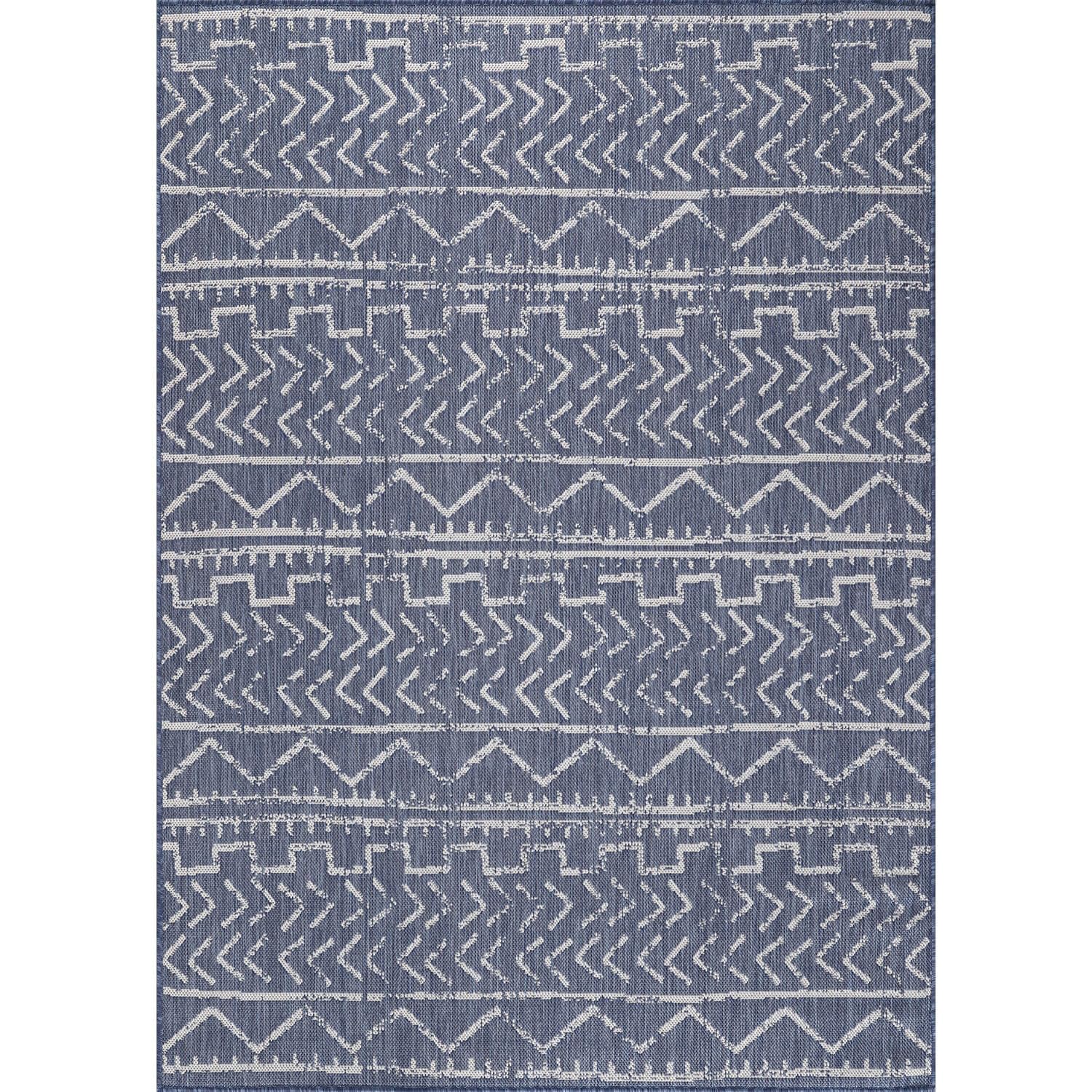 Beverly Rug Waikiki 8x10 Indoor Outdoor Washable Carpet - Water Resistant Blue & White Area Rug for Patio, Deck, Porch, Trellis | Perfect for Backyard, Poolside & Beach House Decor