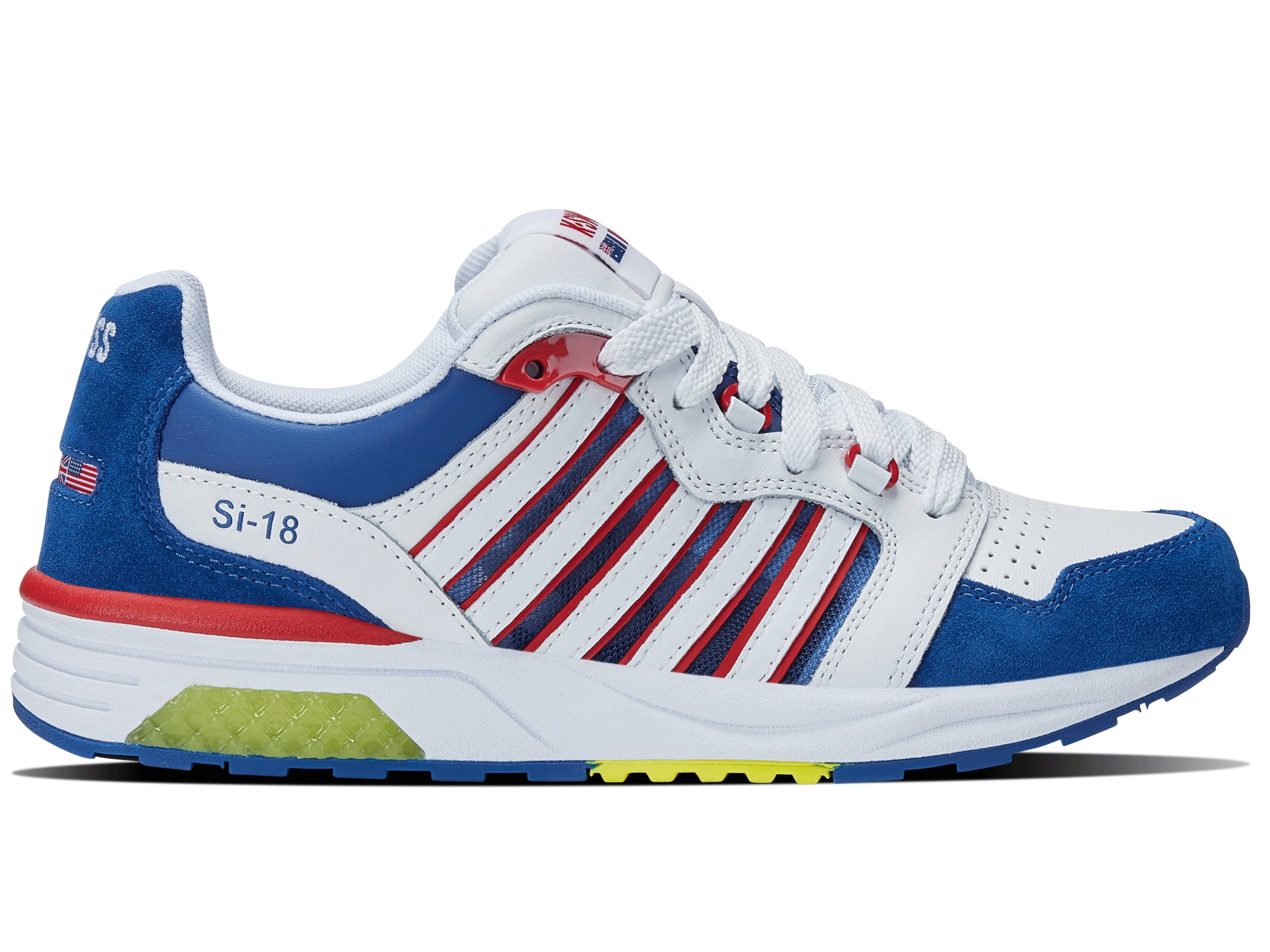 97920 130 M | SI 18 RANNELL | White/Blue/Red/Sulfur - High-Performance Running Shoes for Men, Ideal for Marathon Training & Outdoor Sports