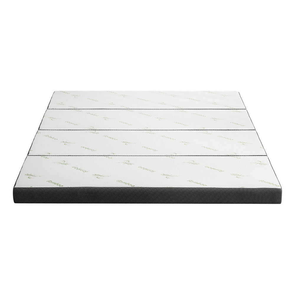 Foldable Queen Size Mattress - 3 Inch Bamboo Cover Memory Foam Mattress for Guest Bed, Camping & Travel | Portable & Space Saving