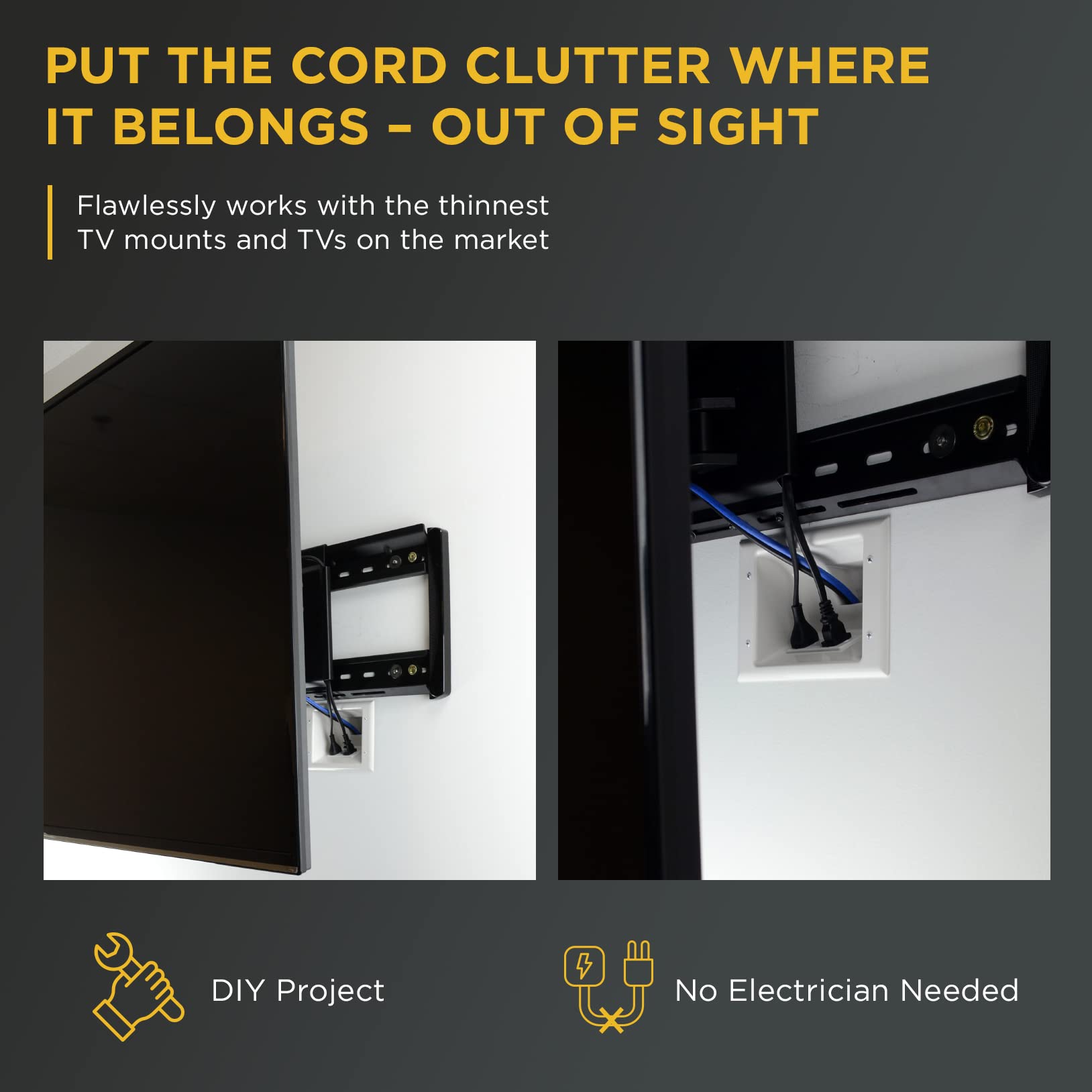 DATA COMM Electronics In-Wall Cable Management Kit with Duplex Surge Protector - Behind Wall TV Wire Organizer & Cord Concealer for Sleek Home Theater Setup - Easy DIY Installation No Electrician Needed - Perfect for Living Room, Bedroom & Office TV Mounting