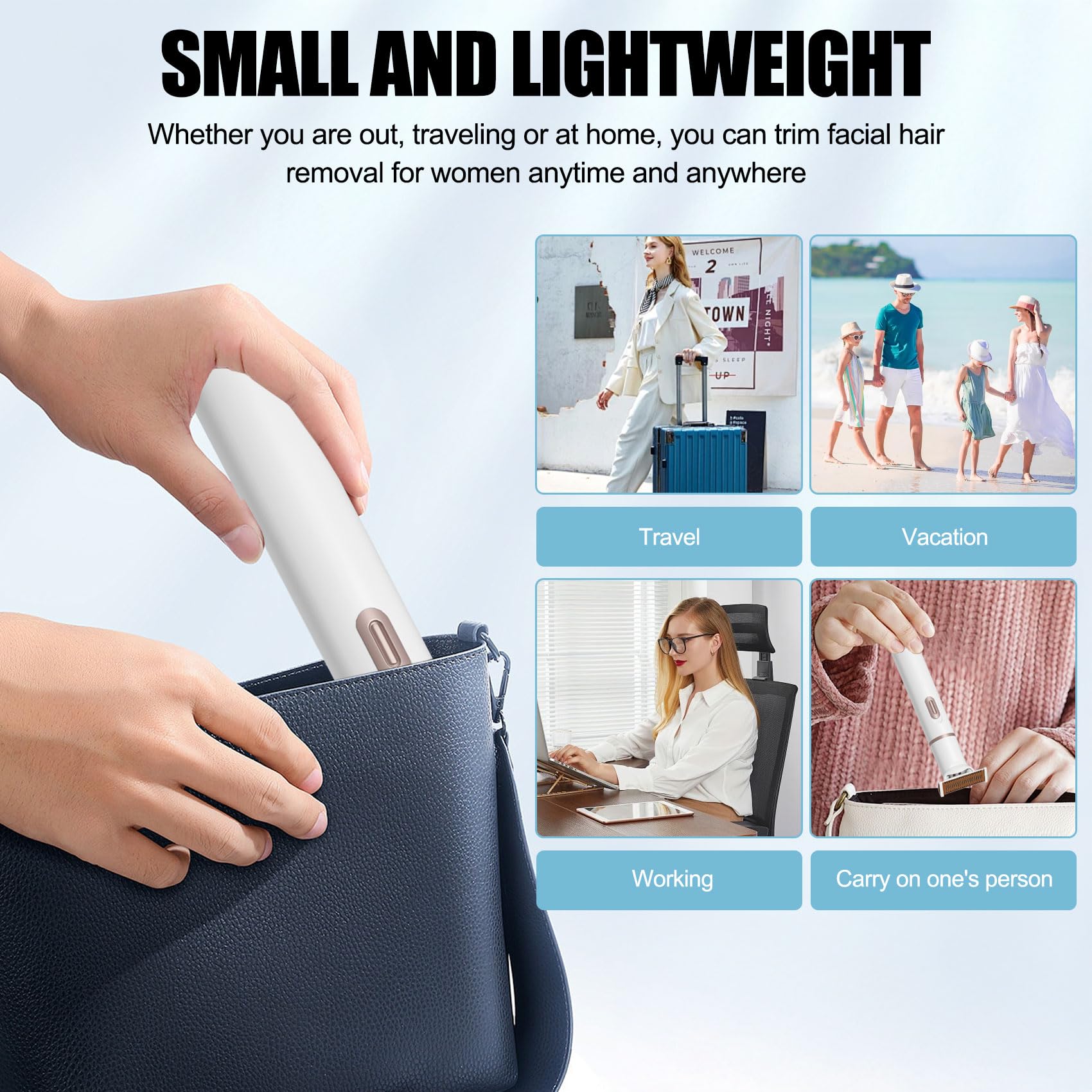 4-in-1 Electric Epilator & Facial Hair Remover for Women - Rechargeable Painless Hair Removal Device with LED Battery Display - Perfect for Eyebrows, Upper Lip, Chin & Body Grooming at Home or Travel