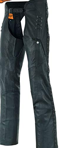 Milwaukee Riders Women's Lightweight Motorcycle Leather Chaps with Grommet Detailing & Lacing Accents - Size Small - Perfect for Harley Davidson Rides & Biker Events