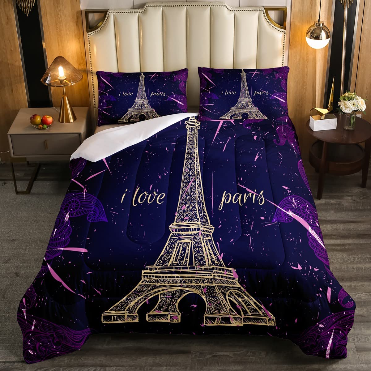 Eiffel Tower Comforter Set - Romantic Paris Themed Bedding for Girls, Women & Couples - Twin Size Duvet Cover with 1 Pillowcase - Perfect Valentine's Day Gift & French Decor for Teen Bedrooms