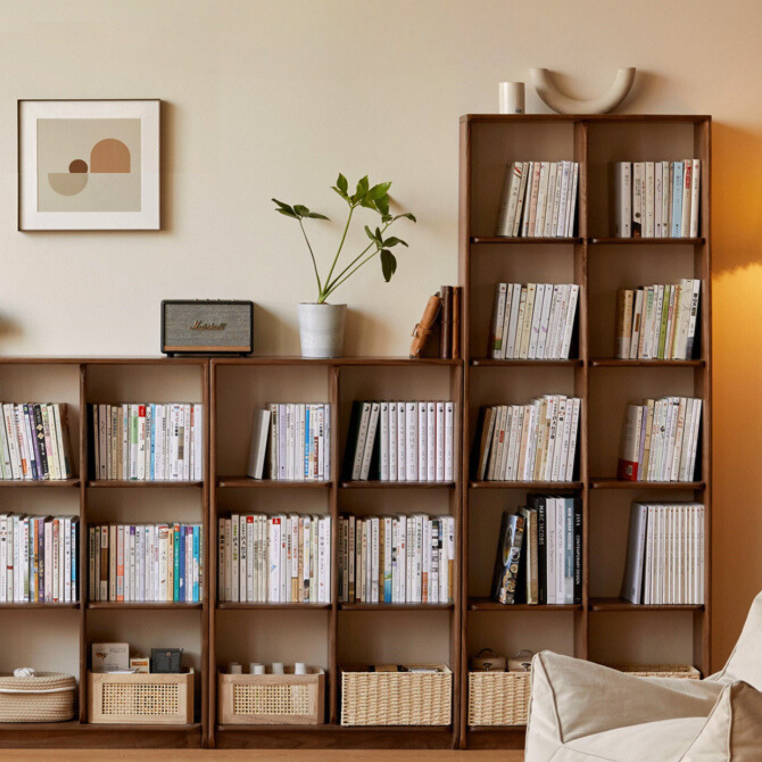 Solid Black Walnut Wood Bookshelf with Free Lattice Combination - Stylish Storage for Home Office, Living Room & Library