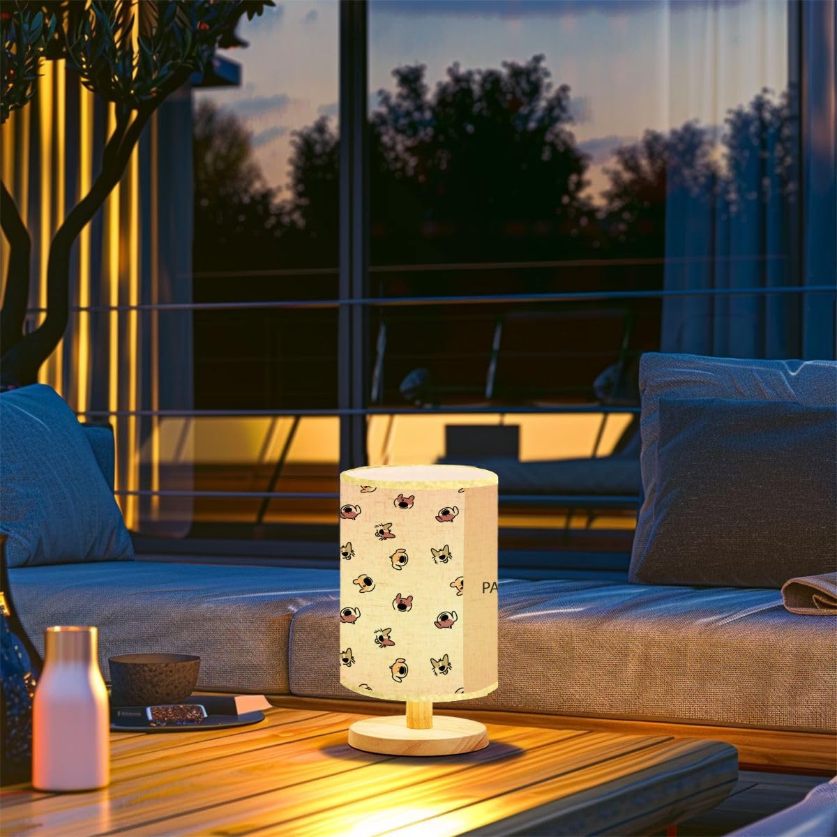 Cute Cartoon Pattern Dimmable Bedside Lamp with Linen Lampshade & Wood Base - Nightstand Lamp for Bedroom, Living Room, Office - Perfect for Kids' Room, Reading Nook & Cozy Nighttime Ambience