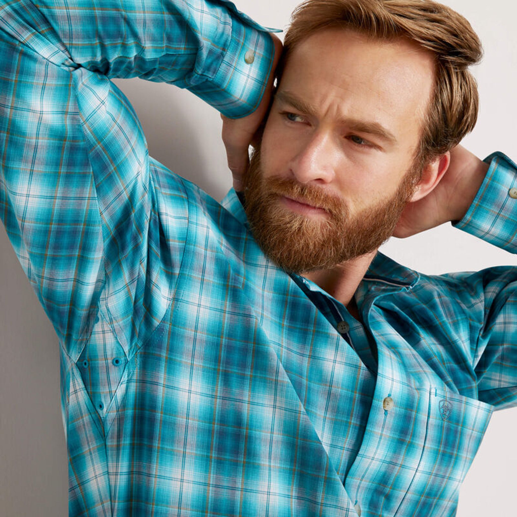 Ariat Men's Western Plaid Shirt - Blue & White Checkered Button-Up for Casual Wear, Rodeo & Outdoor Activities