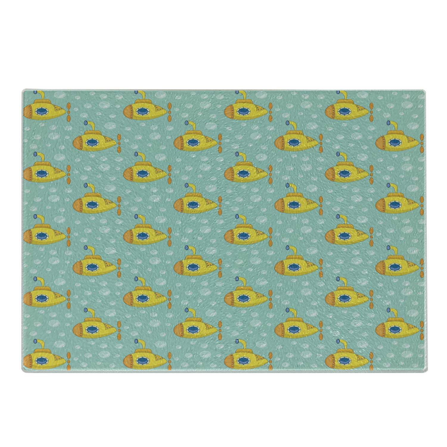 Ambesonne Yellow Submarine Tempered Glass Cutting Board - Nautical Submarine & Bubbles Design - Small Decorative Serving Board in Seafoam & Earth Yellow - Perfect for Kitchen Prep, Charcuterie Display & Home Decor