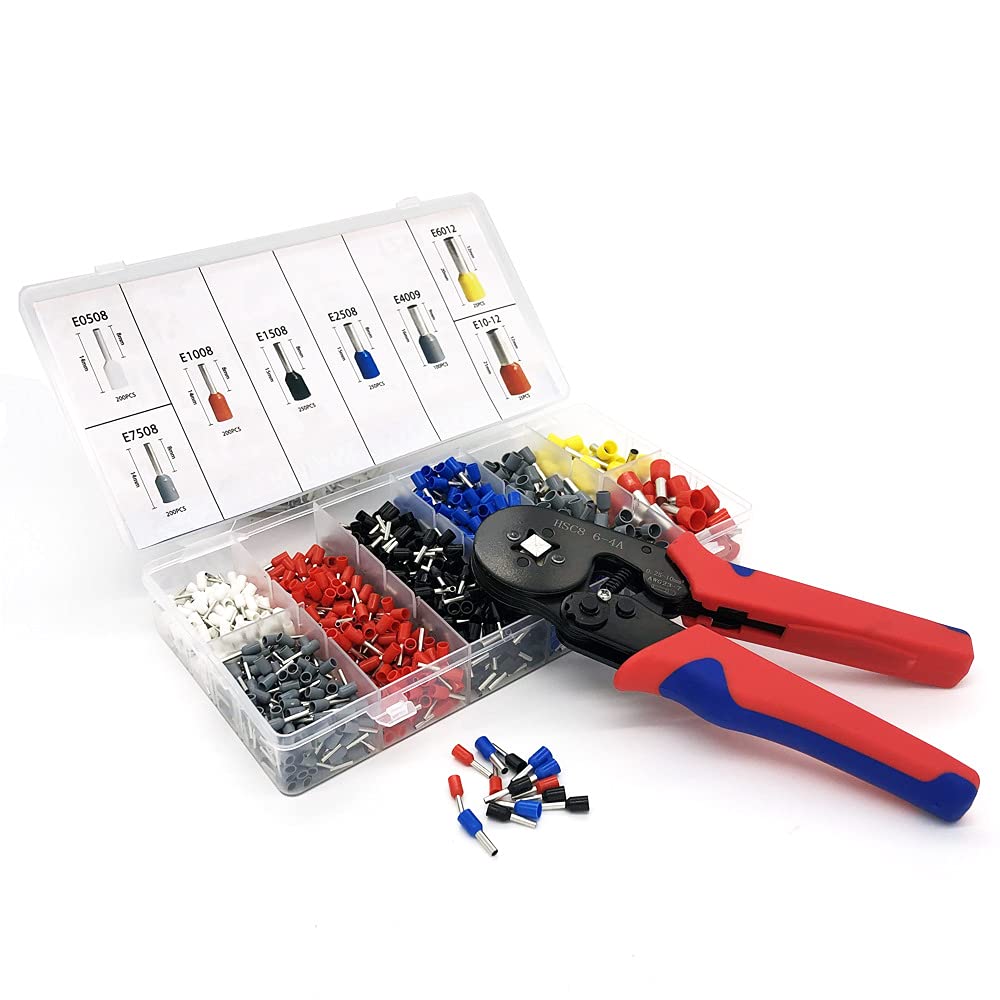 Premium Ferrules Crimping Tool Kit - Self-Adjusting Hexagonal Plier with 1250pcs Terminal Connectors for Electrical Wiring & DIY Projects | Ideal for Home, Automotive & Industrial Applications