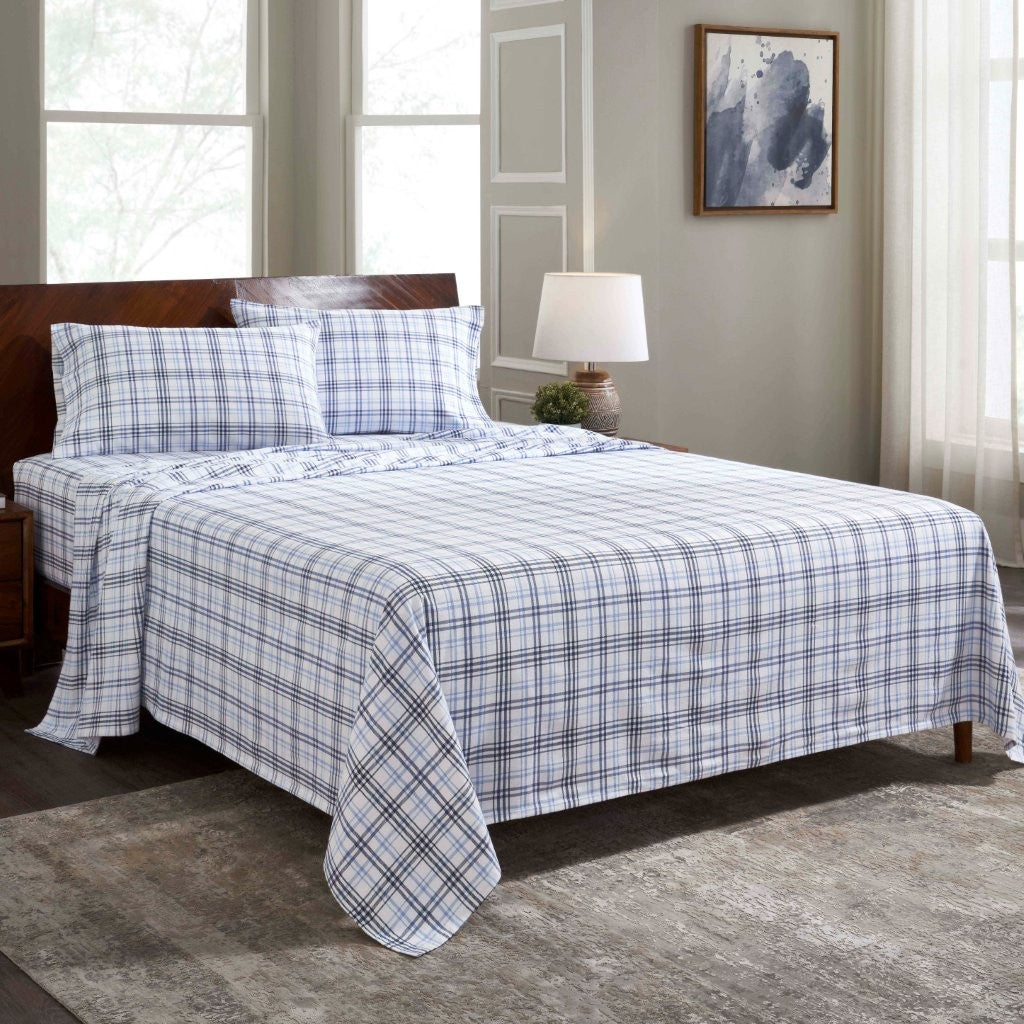Soft Plaid Flannel Cotton Bed Sheet Set - Classic Farmhouse Style Deep Pocket Fitted Sheets for Cozy Winter Nights & Guest Room Comfort
