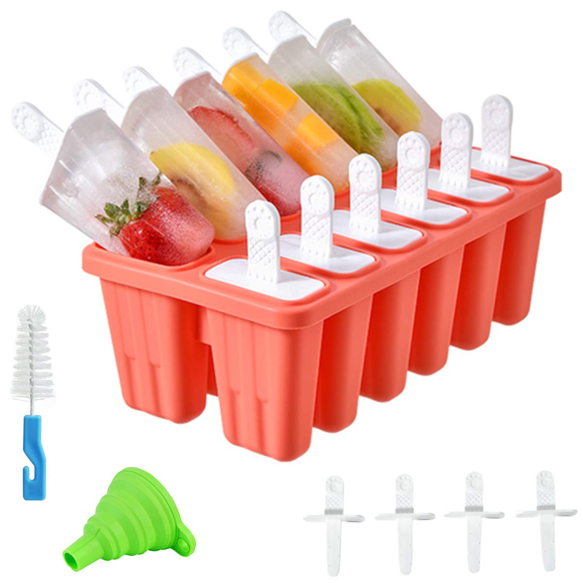 Helistar 12-Piece Silicone Popsicle Molds Kit with Sticks & Brush - DIY Ice Pop Maker for Summer Treats