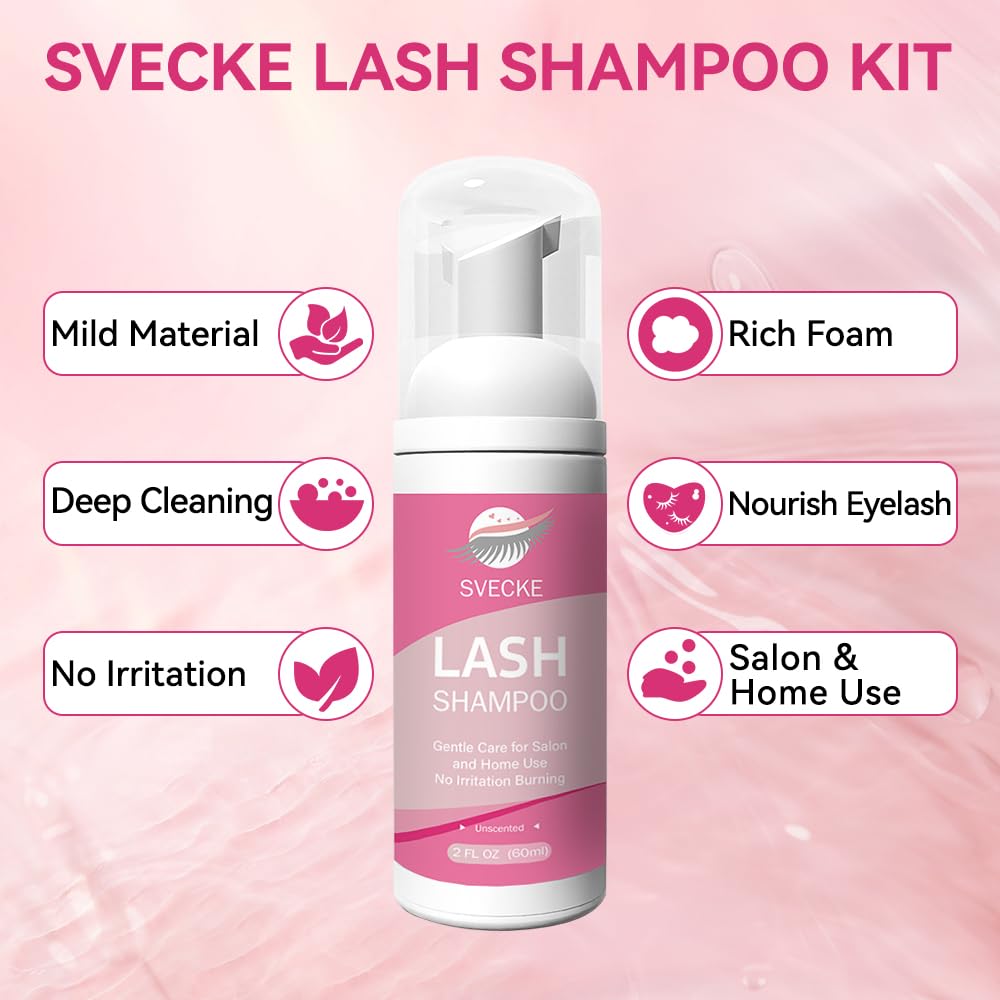 Lash Shampoo Kit with Brush - 60ml Eyelash Cleanser for Extensions | Salon & Home Care