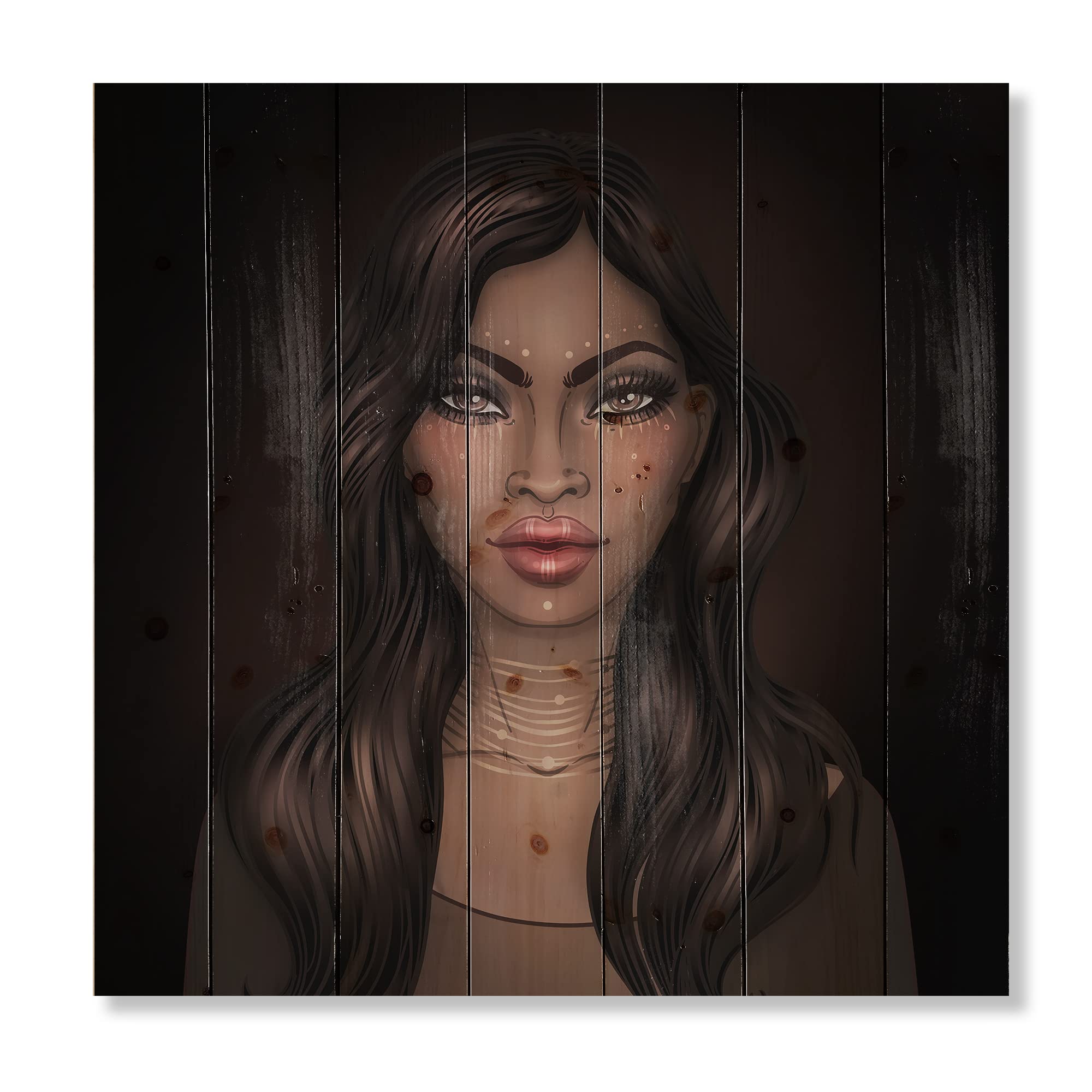 Modern African American Woman Portrait Wood Wall Art - Contemporary Brown Wood Panel Decor, Large Pine Wood Wall Hanging for Living Room, Bedroom & Office