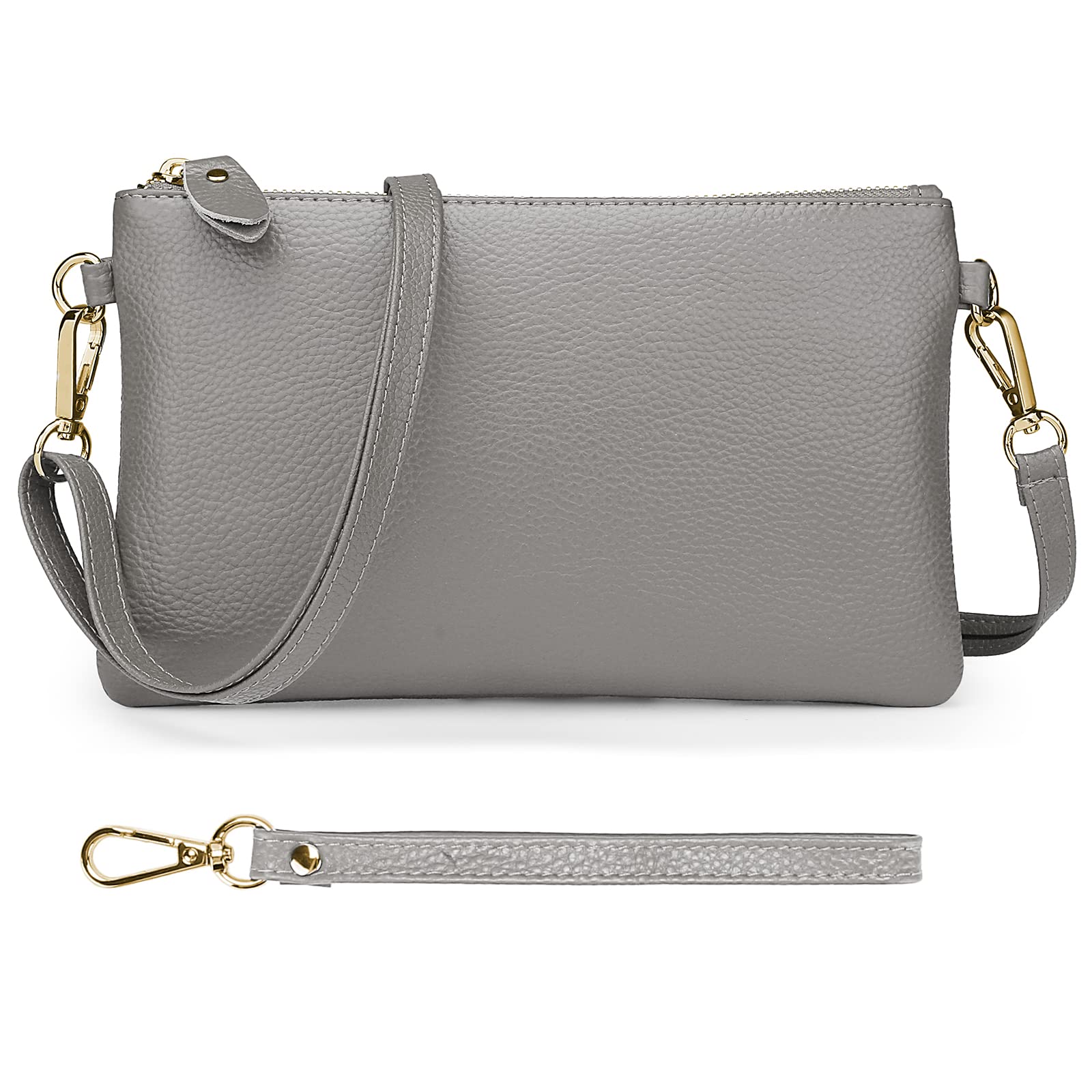 YALUXE Women's Genuine Leather Wristlet Purse Clutch Wallet with Detachable Crossbody Strap - Stylish & Compact for Parties, Travel, and Everyday Use