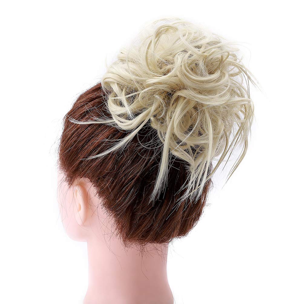 Messy Bun Hair Extension - Synthetic Ponytail Updo Hairpiece for Tousled Updo Styles | Bleach Blonde Scrunchies Hair Accessories | Perfect for Parties, Weddings & Everyday Wear