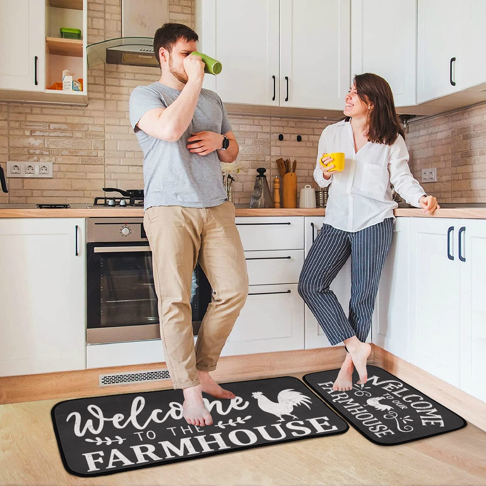 Emelivor Anti-Fatigue Kitchen Mat Set - Non-Slip Washable Rugs for Farmhouse & Laundry