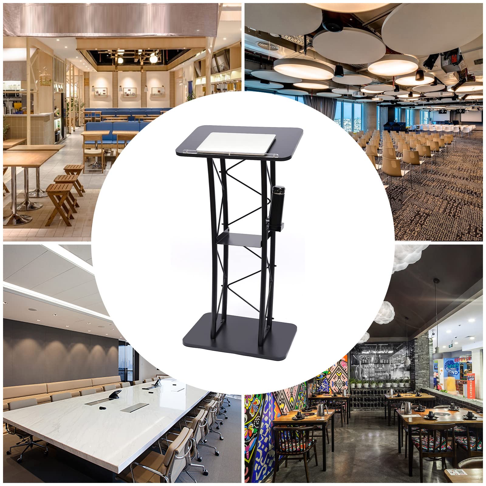 Curved Large Truss Lectern Podium Stand with Cup Holder - Durable Church & School Podium for Speeches, Presentations & Ceremonies
