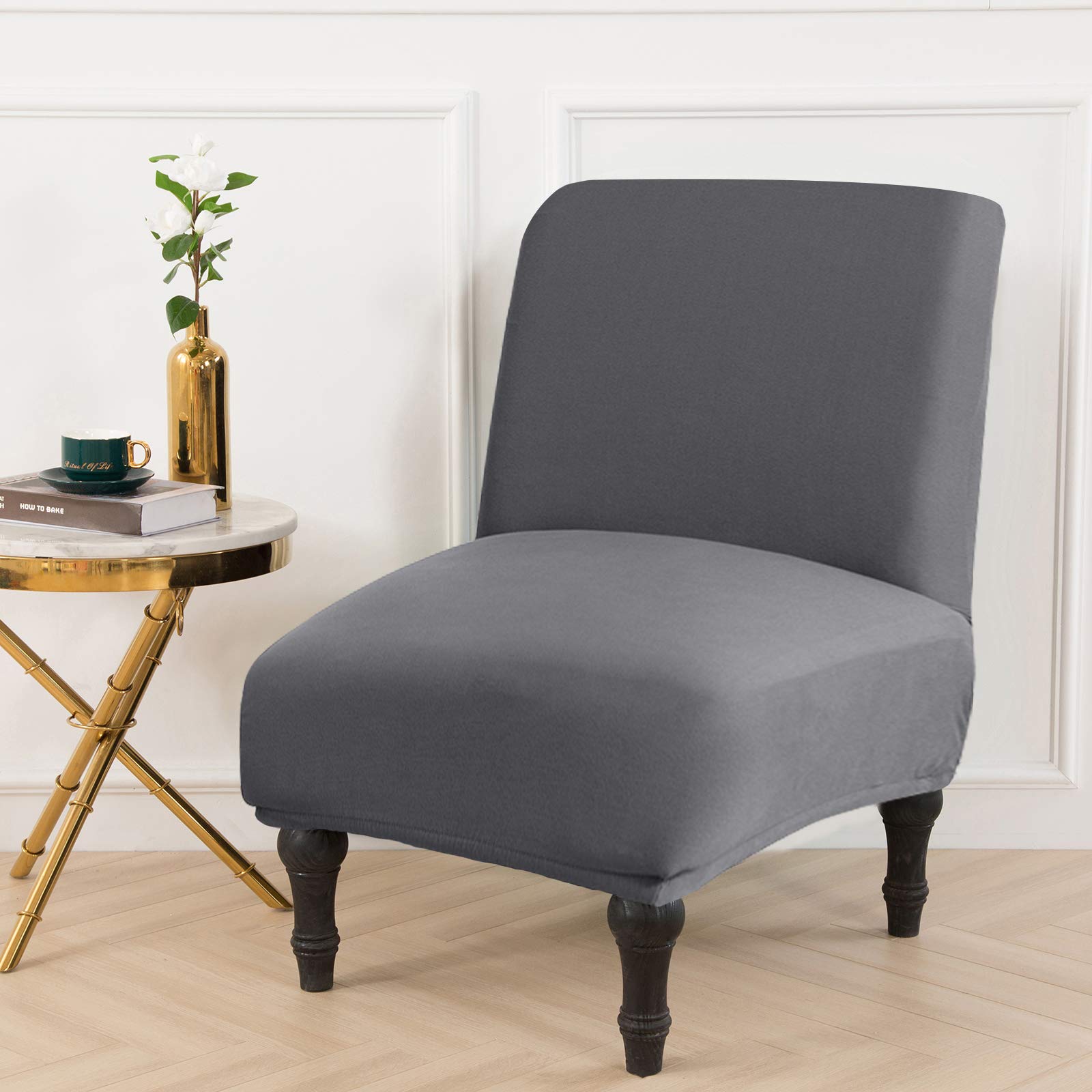 Stretchable Armless Accent Chair Slipcover - Large Universal Fit, Thin Fabric Furniture Protector for Living Room, Washable & Removable - Perfect for Home, Hotel & Office Use (Grey)