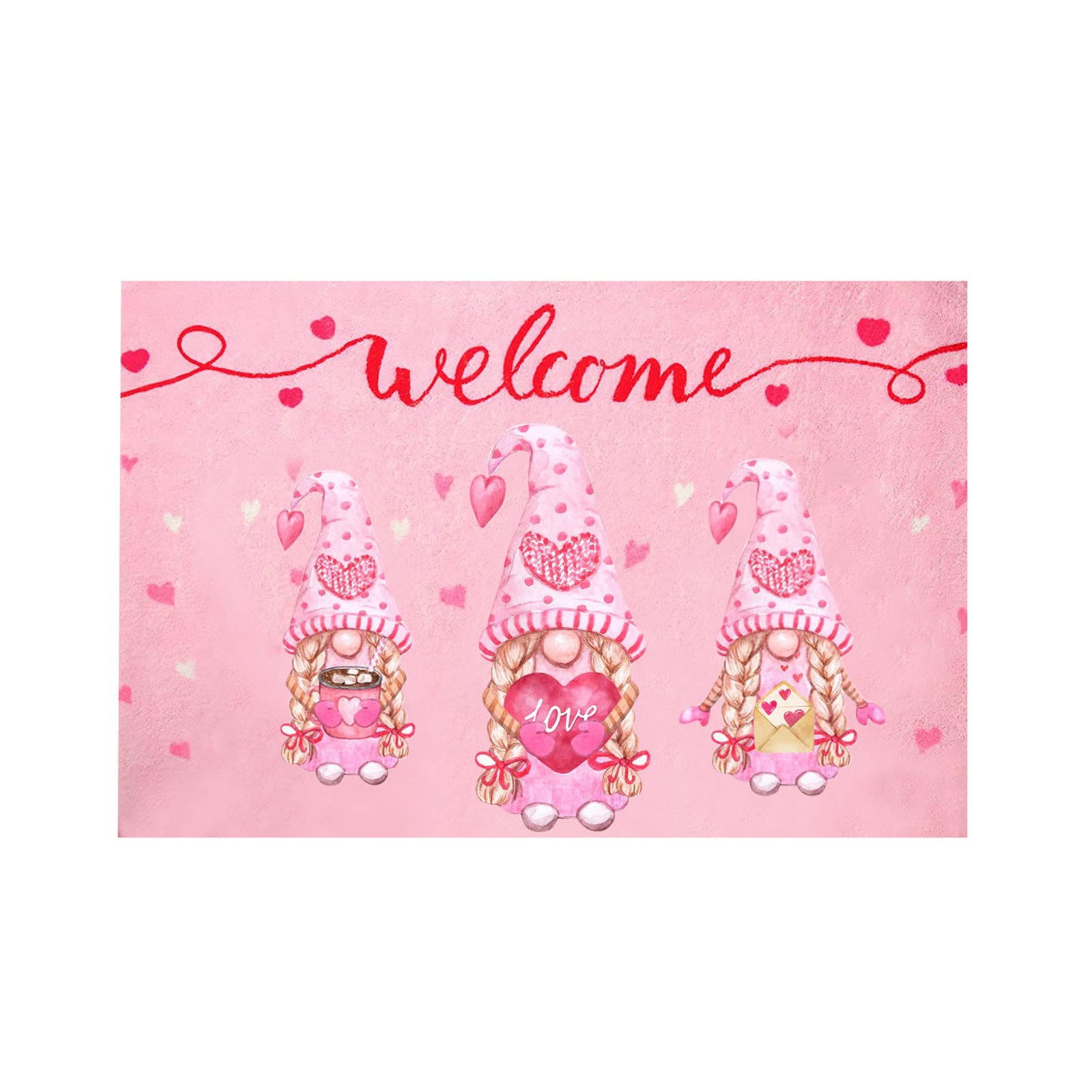 Valentine's Day Doormat - Heart Pattern Gnome Welcome Mat for Front Door, Washable Indoor Outdoor Holiday Decoration - Perfect for Valentine's Decor, Home Entrance, Porch & Gift Giving