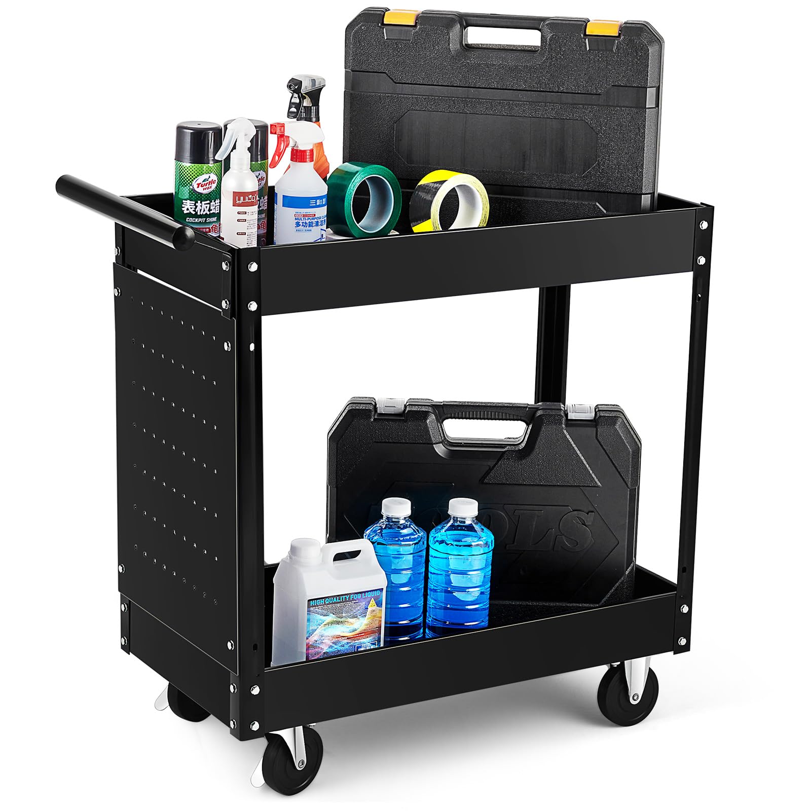 GARVEE 2-Tier Heavy Duty Rolling Tool Cart - 330 Lbs Capacity Steel Utility Cart with Wheels - 2-Shelf Metal Storage Organizer for Mechanics, Garage, Workshop & Warehouse - Perfect for Tool Organization and Mobile Workstations