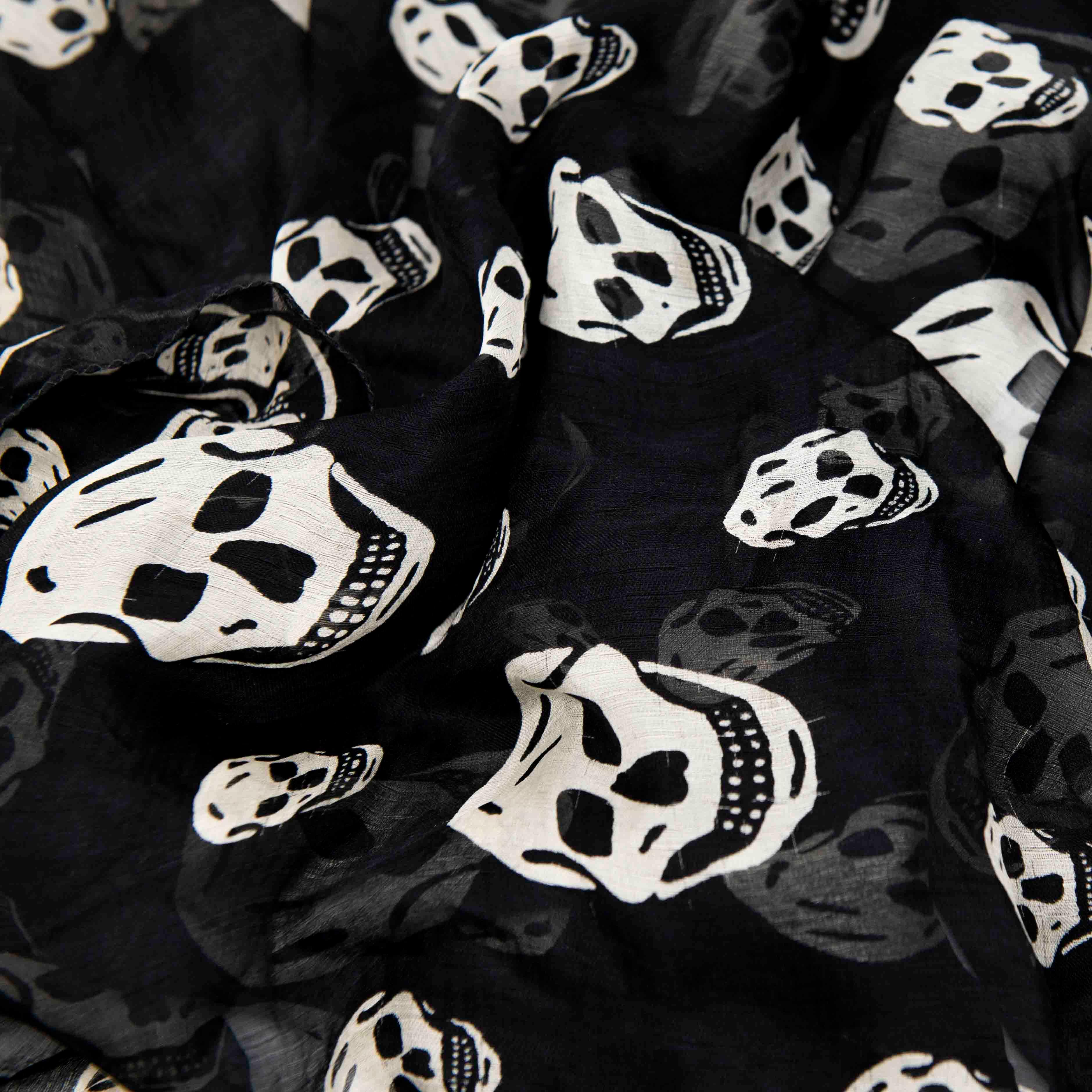 Alexander McQueen Black Silk Scarf with Skull Design - Luxury Fashion Accessory for Women, Perfect for Parties, Weddings, and Evening Events