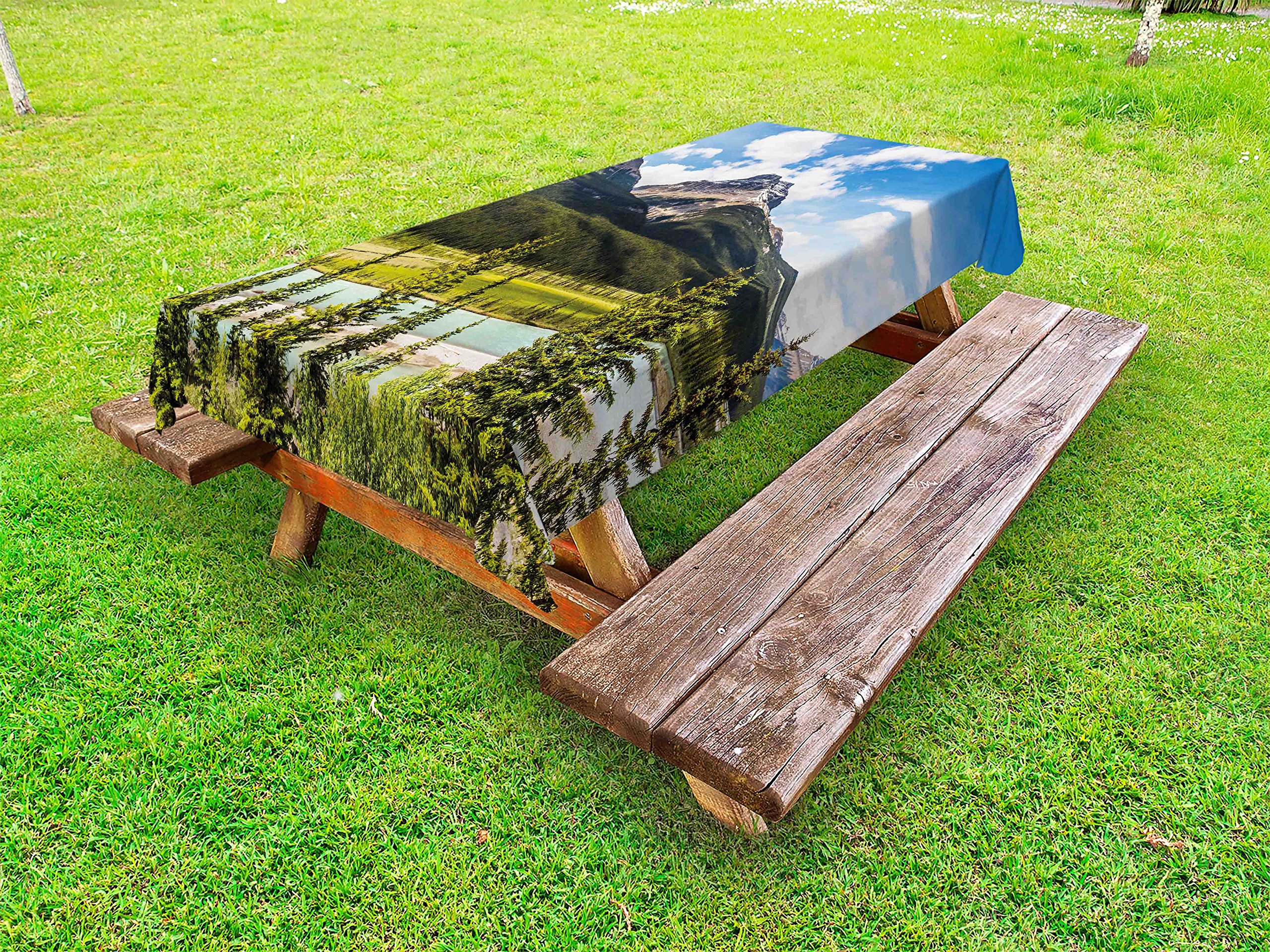 Ambesonne Waterproof Outdoor Tablecloth - Canadian Nature Cliffs & Mountain Ranges Spring Panorama Print - 58