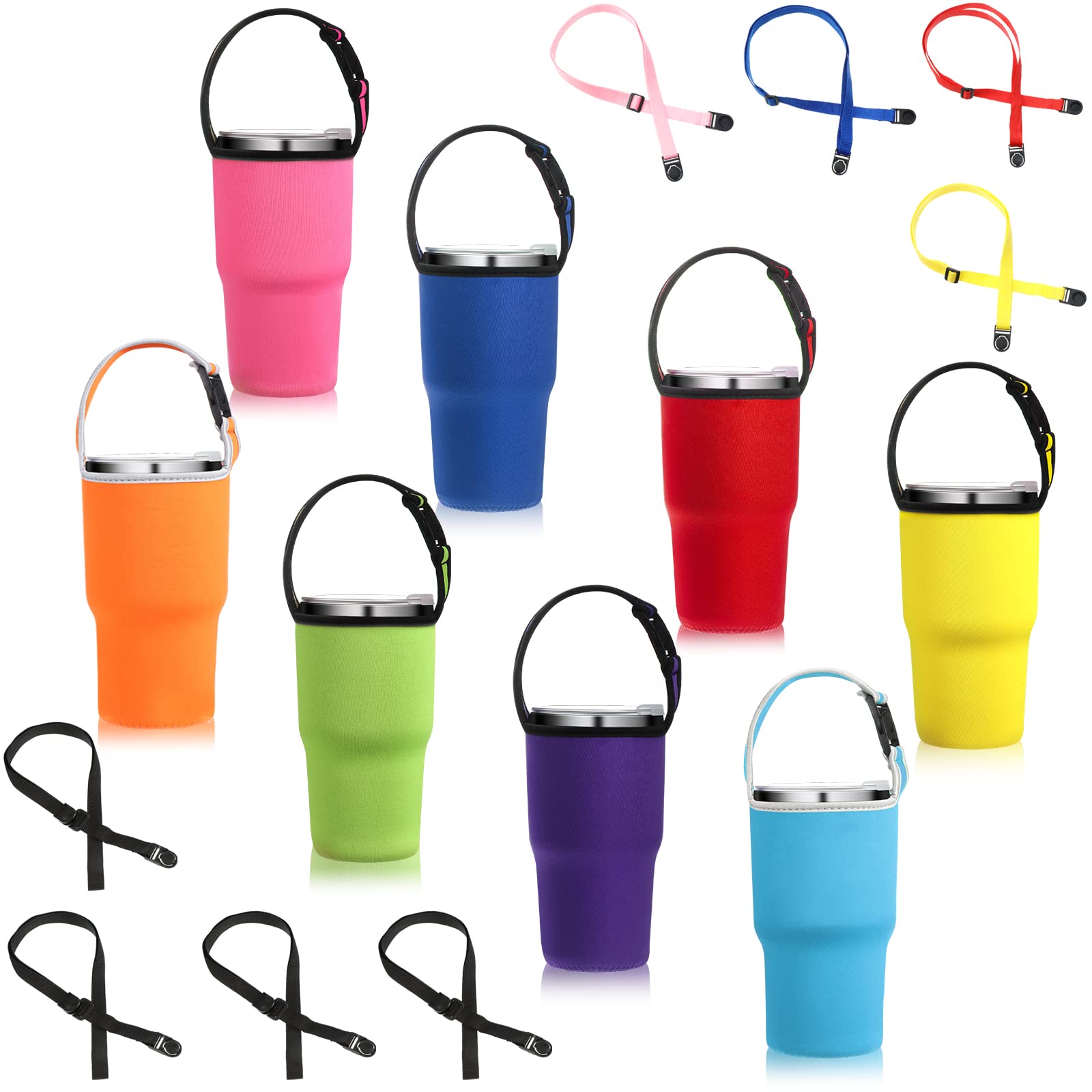 30oz Insulated Tumbler Carrier with Adjustable Shoulder Strap - Reusable Neoprene Cup Holder Pouch for Hot & Cold Drinks - Perfect for Travel, Gym, Hiking and Outdoor Activities