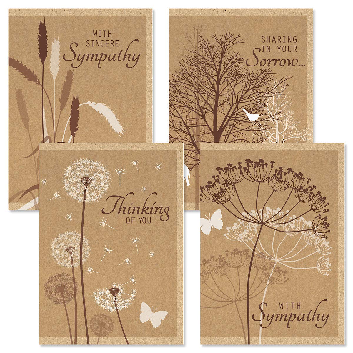 Premium Kraft Sympathy Greeting Cards Set - 8 Large 5x7 Inch Cards (4 Beautiful Designs) with Heartfelt Messages & White Envelopes - Perfect for Condolences, Memorials & Comforting Loved Ones