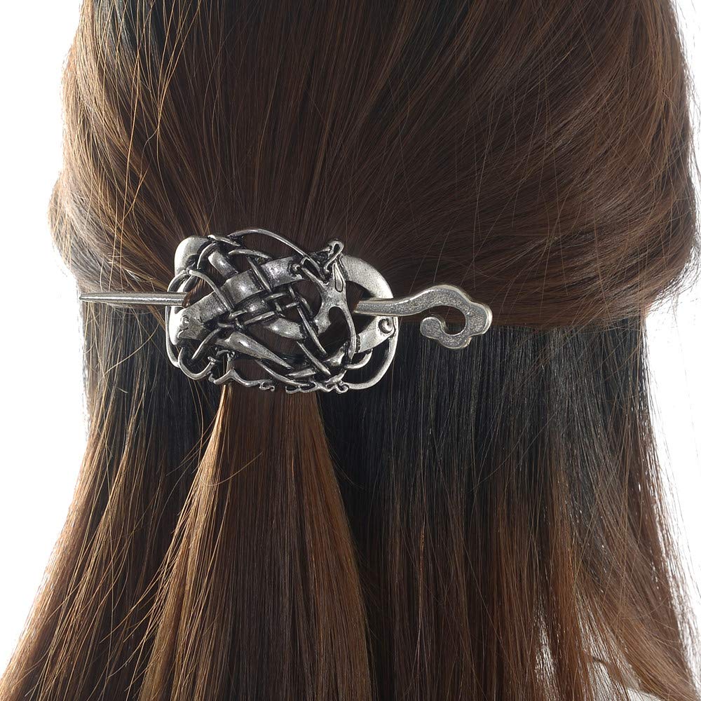 Viking Celtic Hair Sticks for Women - Handmade Wooden Hairpins for Long Hair, Medieval Hair Accessories, Irish Hair Clips (Natural Grain) - Perfect for Cosplay, Renaissance Fairs & Boho Hairstyles