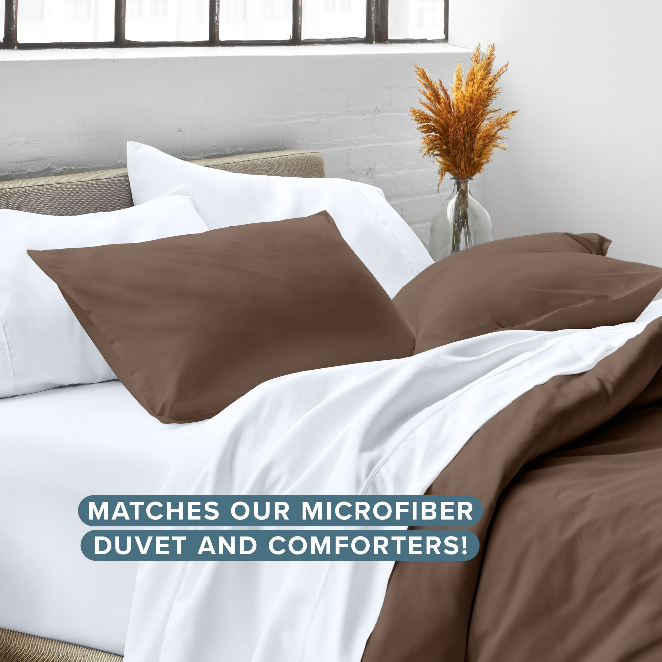 Bare Home Standard Pillow Sham Covers - Set of 2 - Premium 1800 Ultra-Soft Microfiber - Double Brushed - Bed Pillow Shams for Queen/King Size (Pillows Not Included) - Cocoa - Perfect for Bedroom Decor, Guest Room & Luxury Hotel Style
