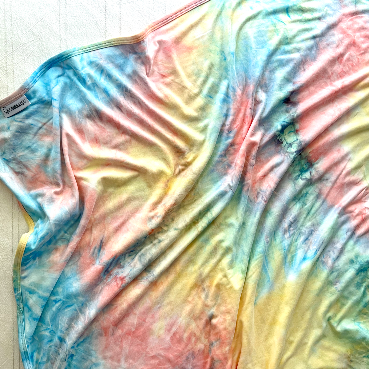 Pastel Blue Peach Yellow Brushed Tie Dye T-Shirt - Soft Vintage Washed Cotton Tee for Women | Casual Wear, Summer Outfits, Music Festivals & Boho Style