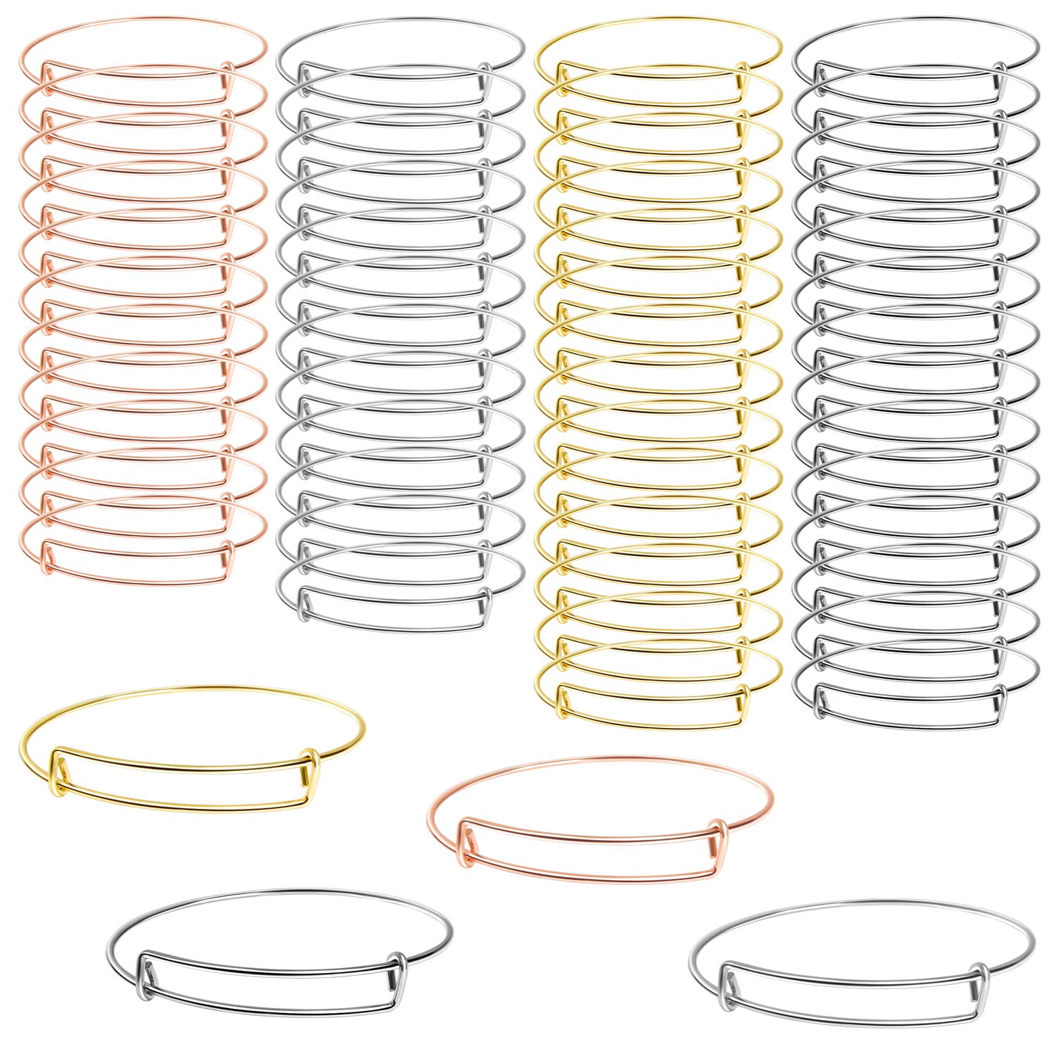 UPINS 100Pcs Expandable Wire Bangle Bracelets - DIY Adjustable Jewelry Making Kit for Women & Teens (Silver) - Perfect for Crafting, Gift Giving & Fashion Accessories