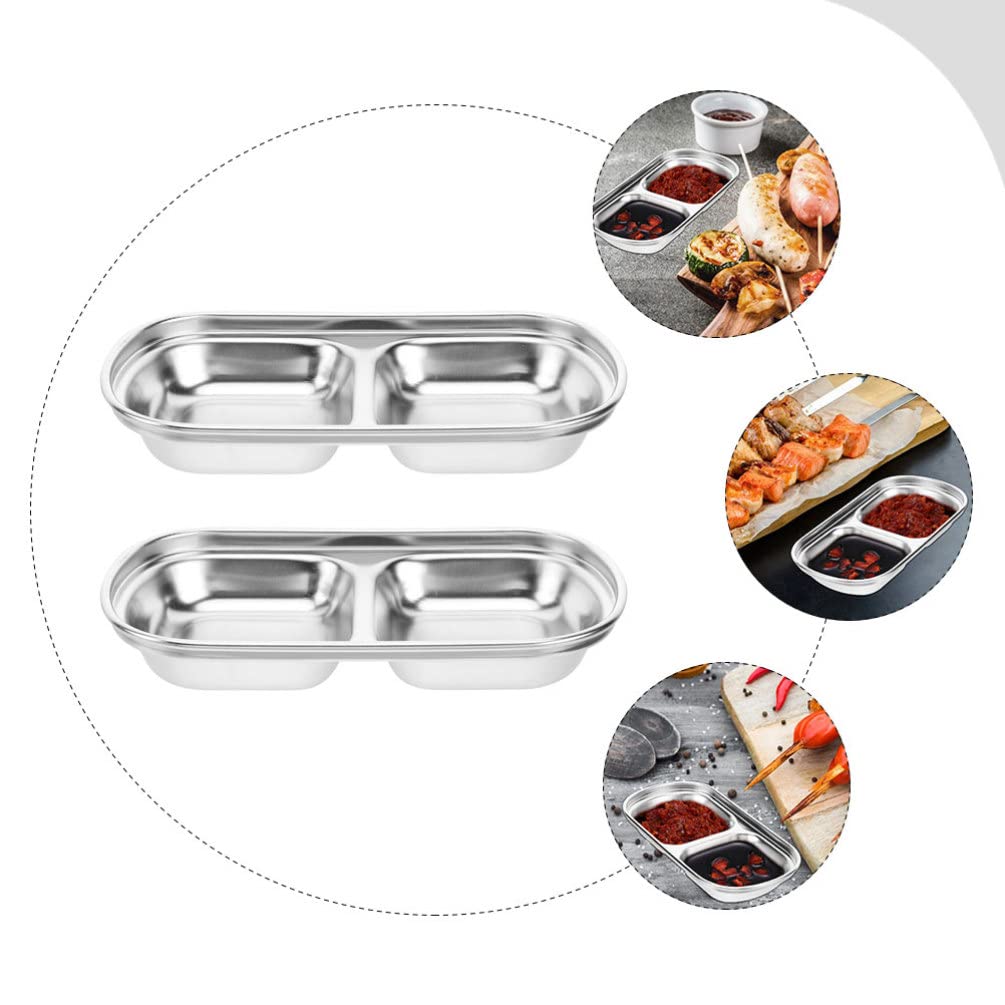 Premium Hemoton 2-Piece Stainless Steel Condiment Dishes Set - Small Dipping Bowls for Sauce, Seasoning, Vinegar & Appetizers - Perfect for Kitchen, Dining Table & Party Serving