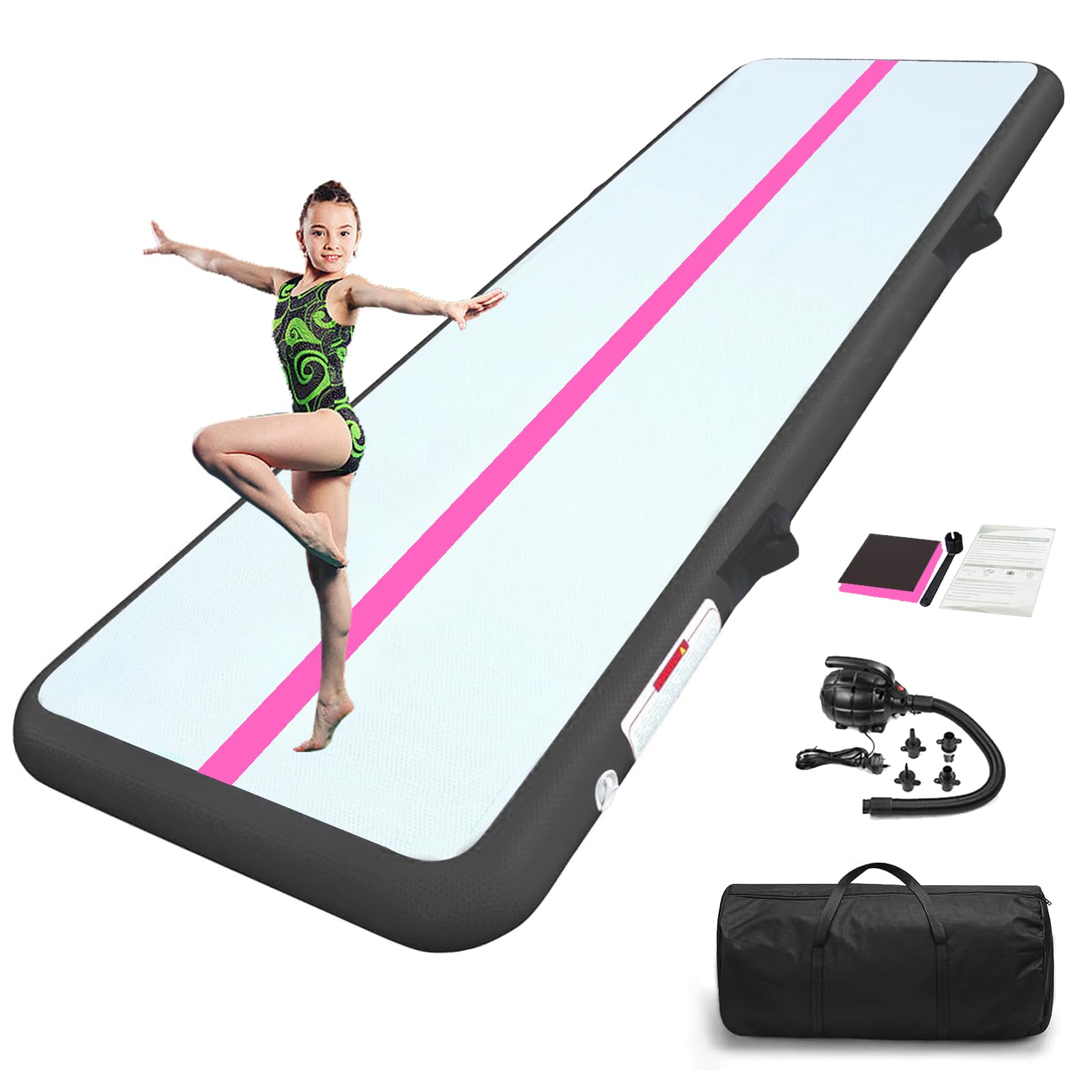 **13ft/16ft/20ft Inflatable Gymnastics Air Mat - 4/8 Inch Thick Tumbling Track for Home, Cheerleading & Water Use - Includes Electric Air Pump - Perfect for Training, Meditation & Backyard Fun**