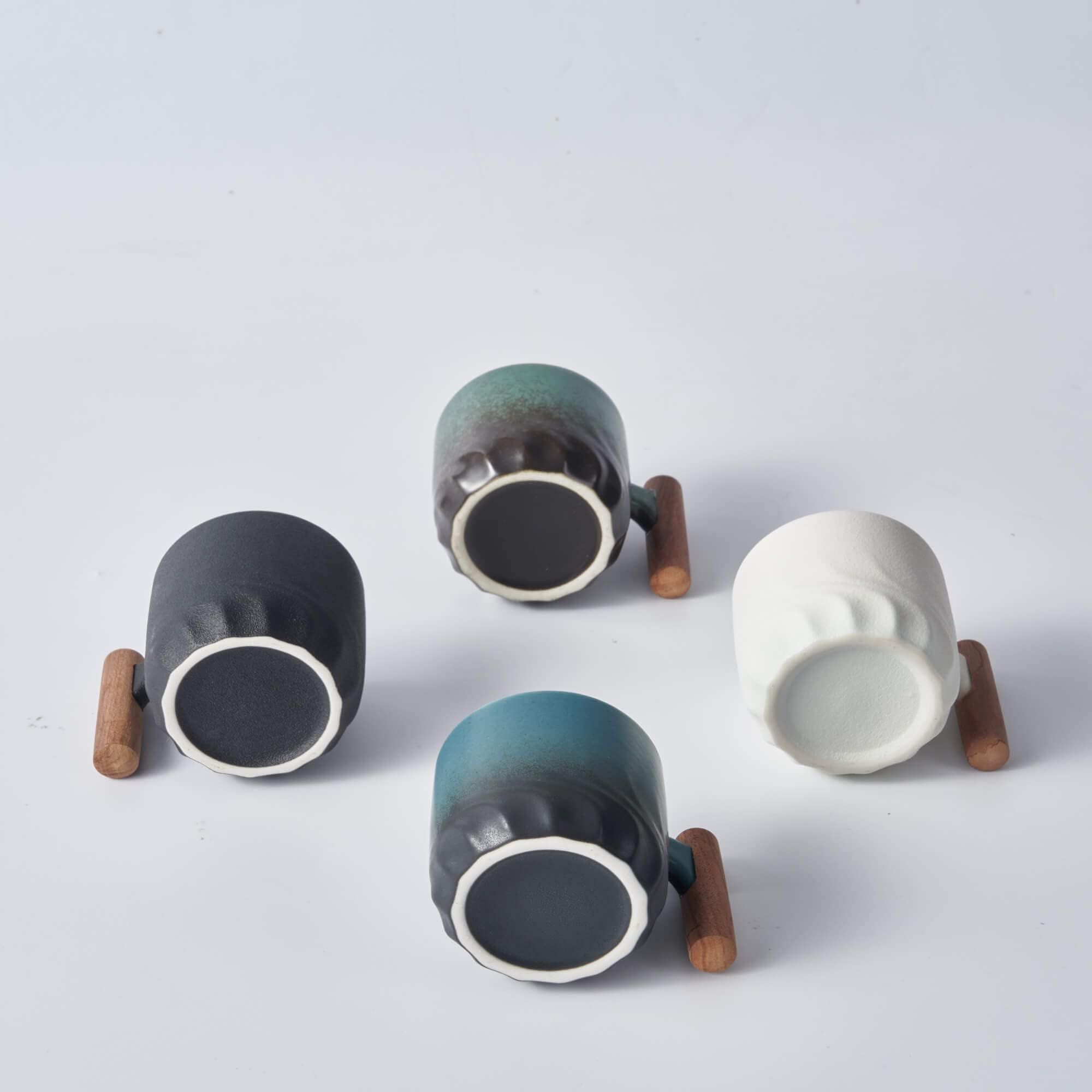 Premium Ceramic Espresso Cups with Wooden Handle - 3oz Small Coffee Cups for Espresso, Tea or Cappuccino - Set of 2 Porcelain Demitasse Cups (Black) - Perfect for Home, Cafe or Office Use
