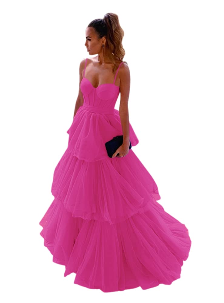 XJLY Sexy Corset Prom Dress - Tulle Spaghetti Strap Princess Ruffles Sleeveless Evening Gown for Homecoming, Wedding, Party & Formal Events