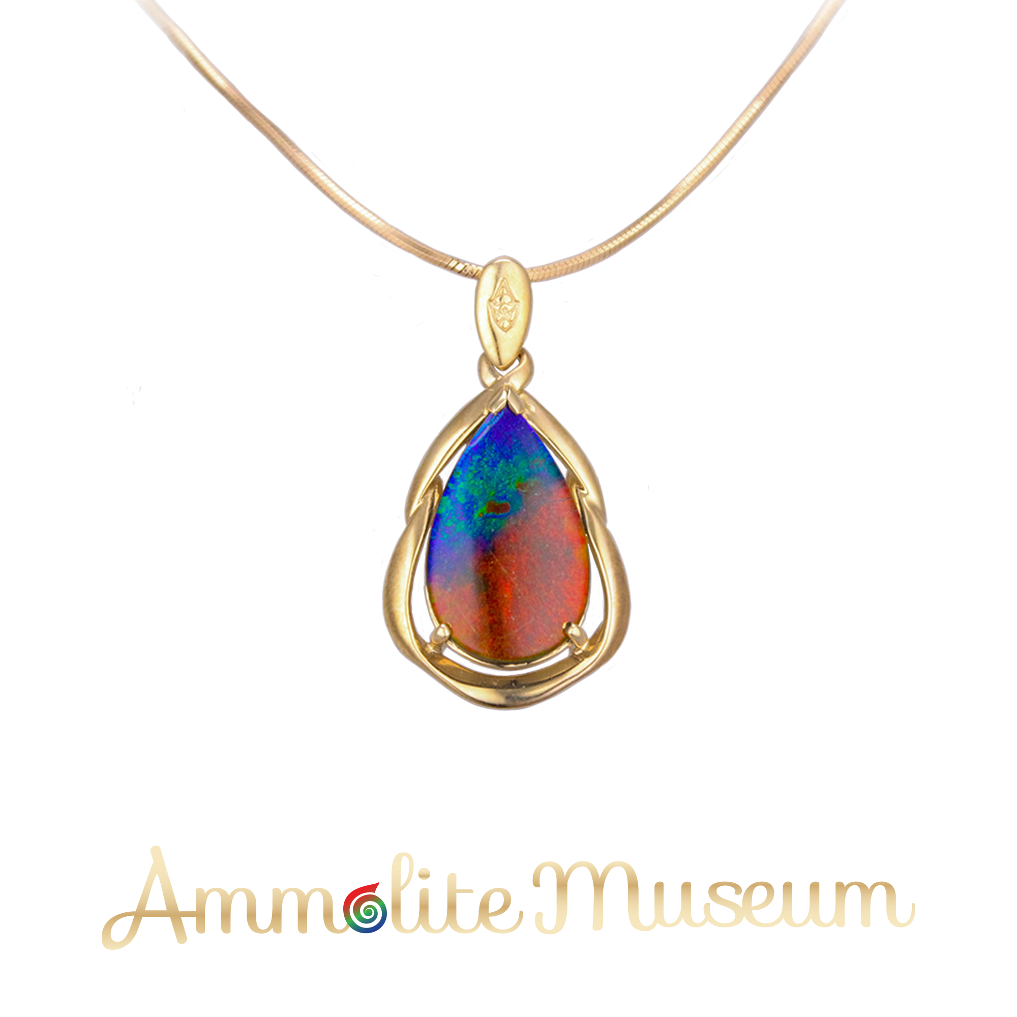 14K Gold Teardrop Ammolite Pendant Necklace - Natural Iridescent Gemstone Jewelry for Women - Perfect Gift for Birthday, Anniversary & Special Occasions