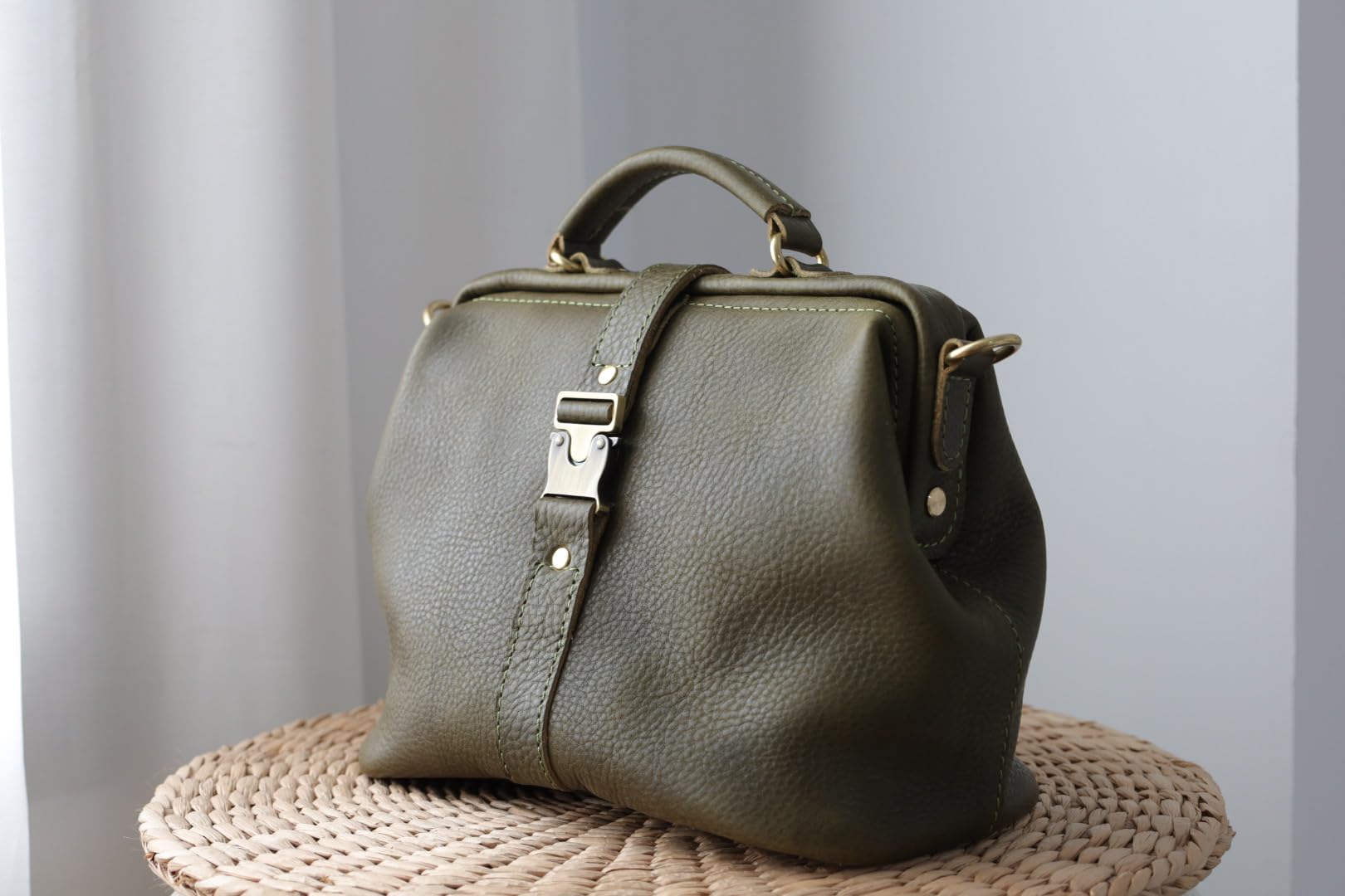 Soft Leather Doctor's Bag - Stylish Doctor Style Tote, Genuine Leather Purse, Adjustable Shoulder Strap, Monogrammable Everyday Carry Large Bag (Olive) - Perfect for Medical Professionals, Work Commute & Travel