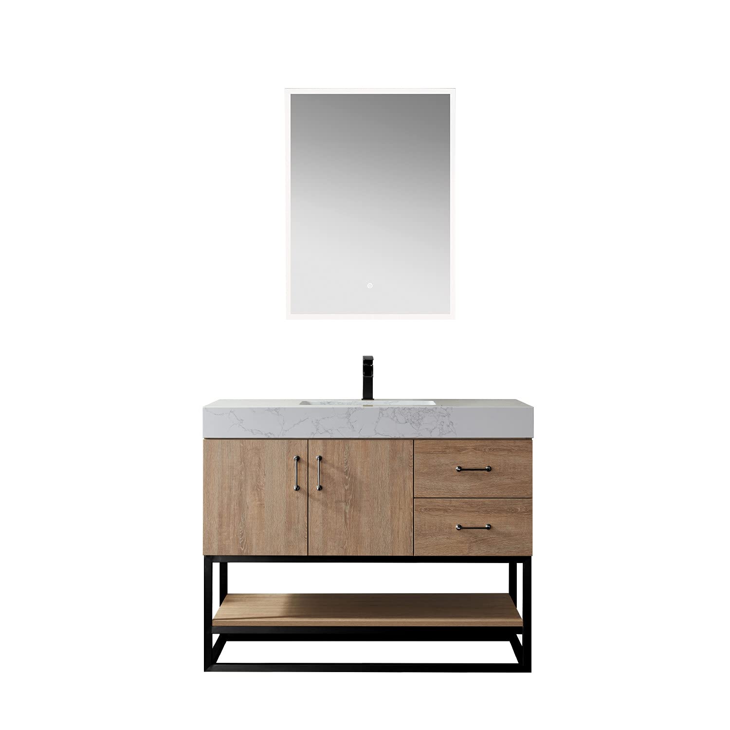 VINNORA Alistair 42 Inch Bathroom Vanity with North American Oak Finish - Modern Bathroom Storage for Small Spaces & Powder Rooms